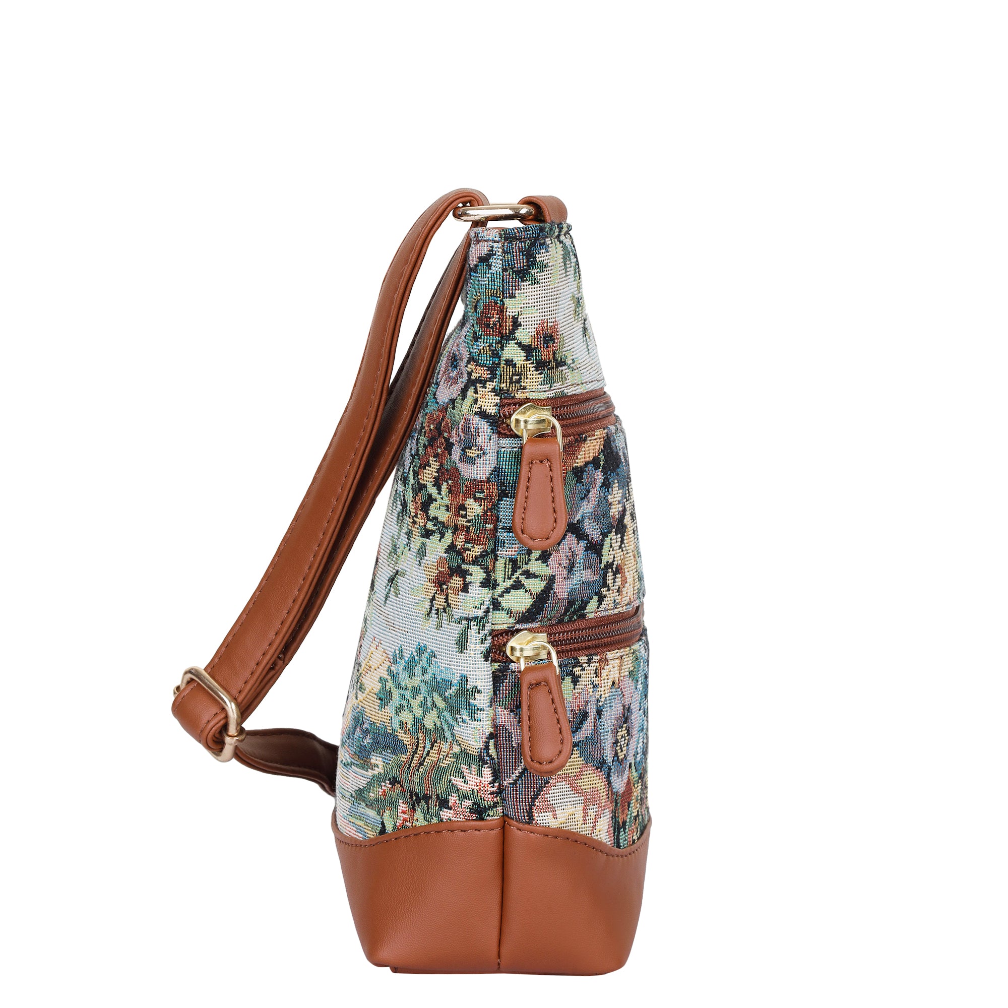 Women’s Botanical Tapestry Crossbody Bag – Messenger-Style Shoulder Purse with Vegan Leather Trim for Everyday Carry