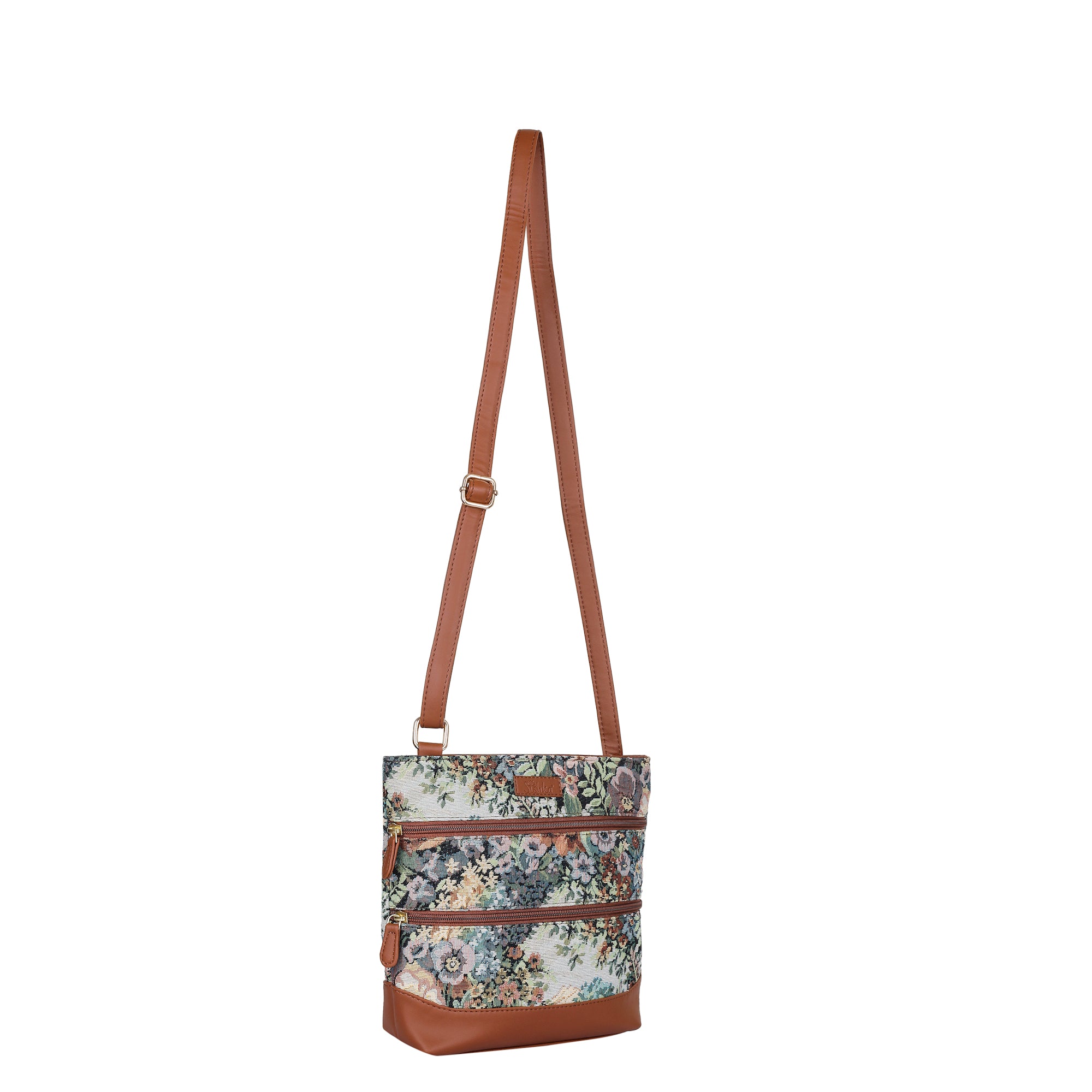 Women’s Botanical Tapestry Crossbody Bag – Messenger-Style Shoulder Purse with Vegan Leather Trim for Everyday Carry
