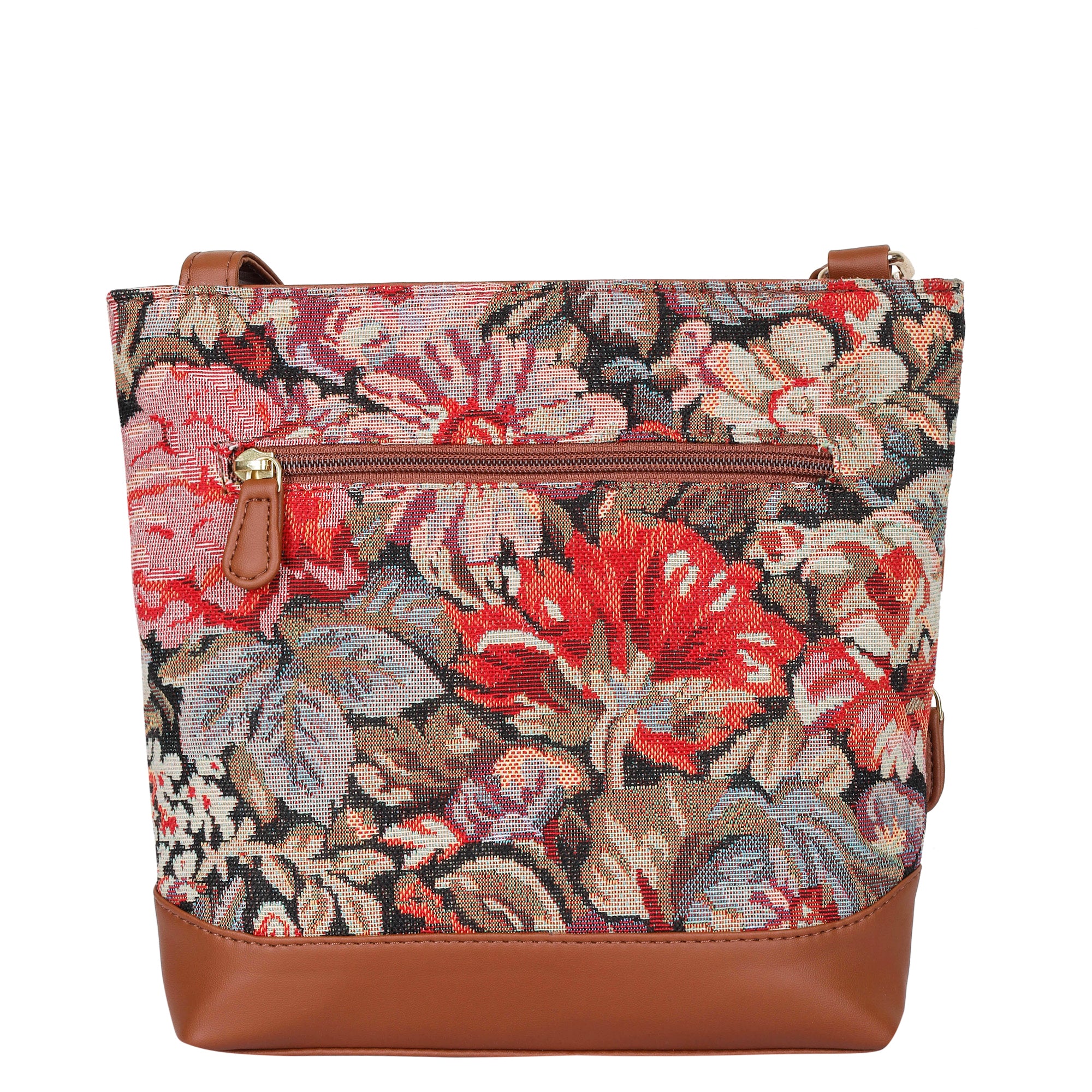 Ladies’ Floral Pattern Tapestry Sling Bag – Crossbody Shoulder Purse with Vegan Leather Trim & Adjustable Strap for Travel
