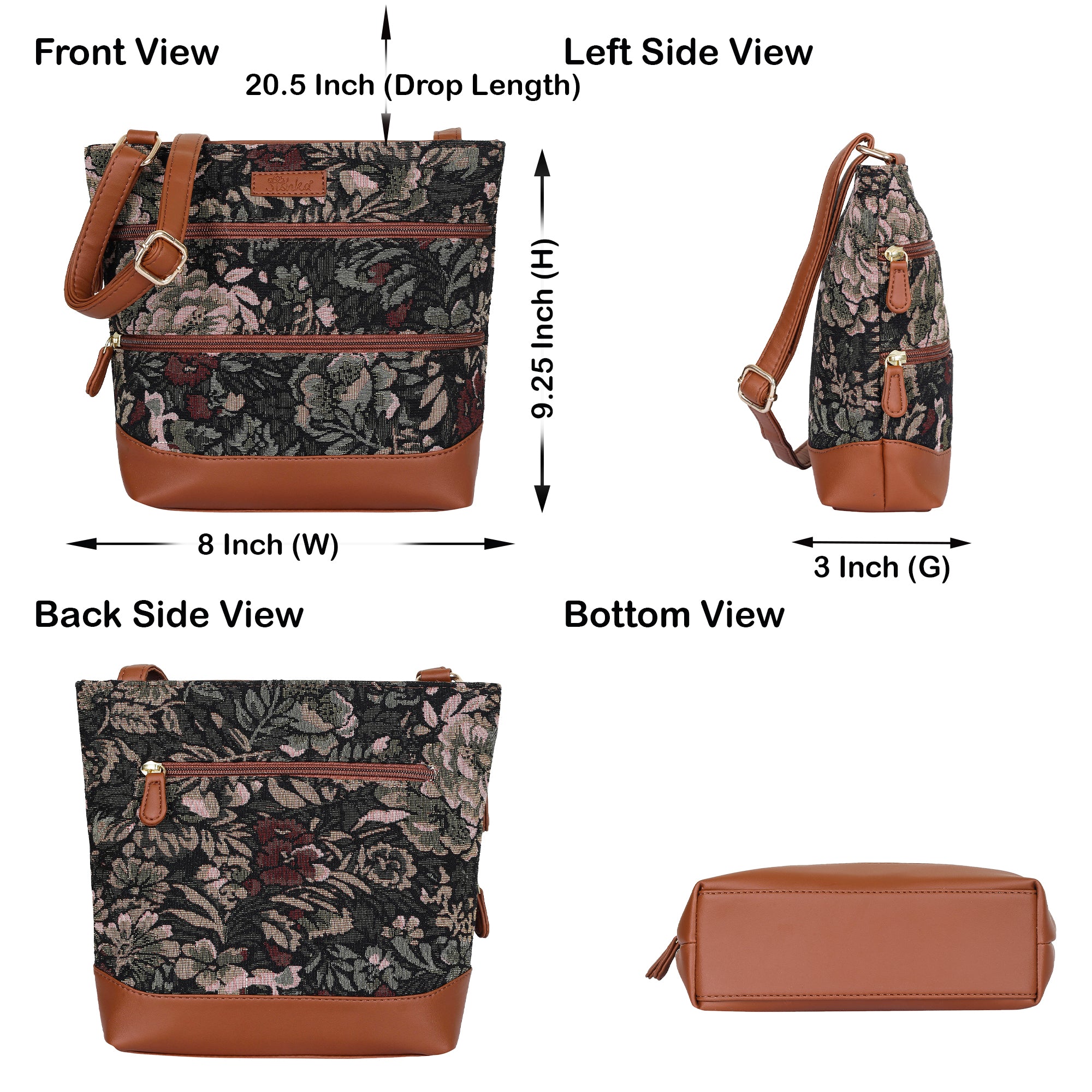 Women’s Vintage Tapestry Crossbody Sling Bag – Shoulder & Messenger Purse with Vegan Leather Trim & Adjustable Strap for Daily Use
