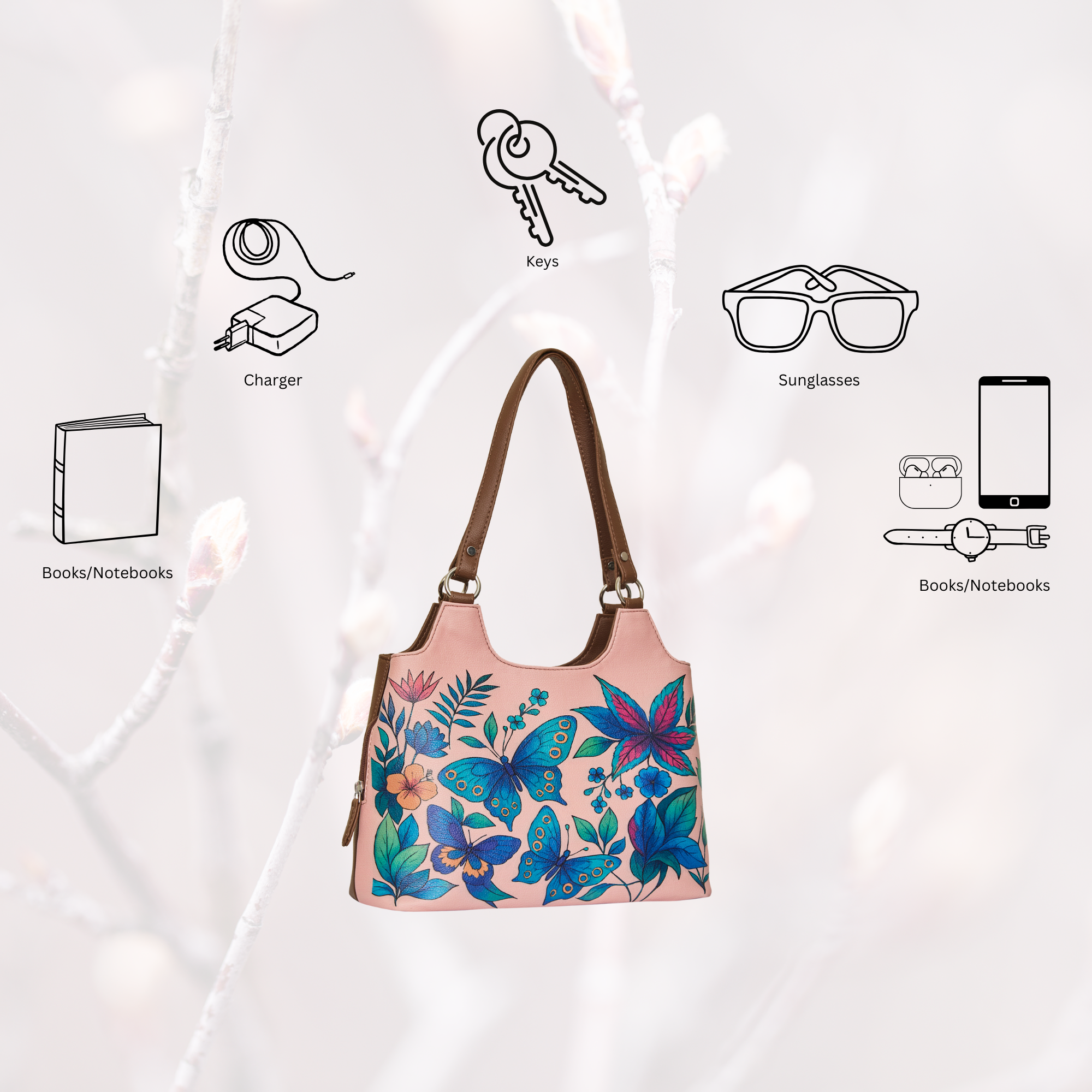 Printed Genuine Leather Shoulder Tote Bag for Women – Stylish Top Handle Handbag Purse– Travel, Office & Daily Use