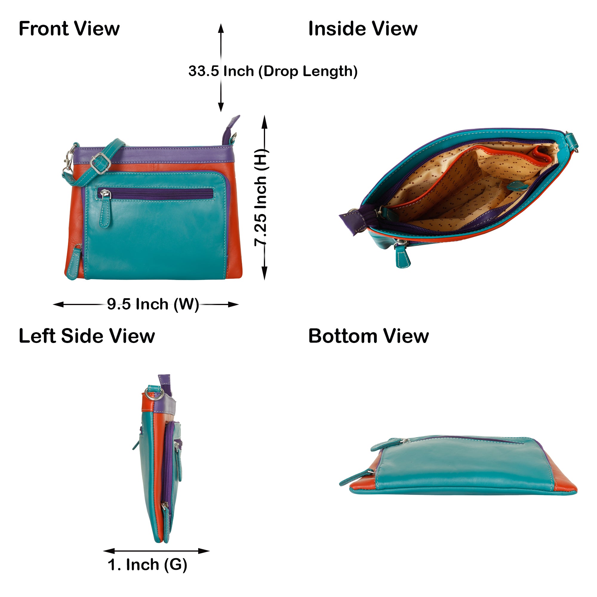 Genuine Leather Women’s Crossbody Sling Bag – Multicolour Shoulder Purse– Ladies Travel Bag for Work, Shopping & Casual Outings