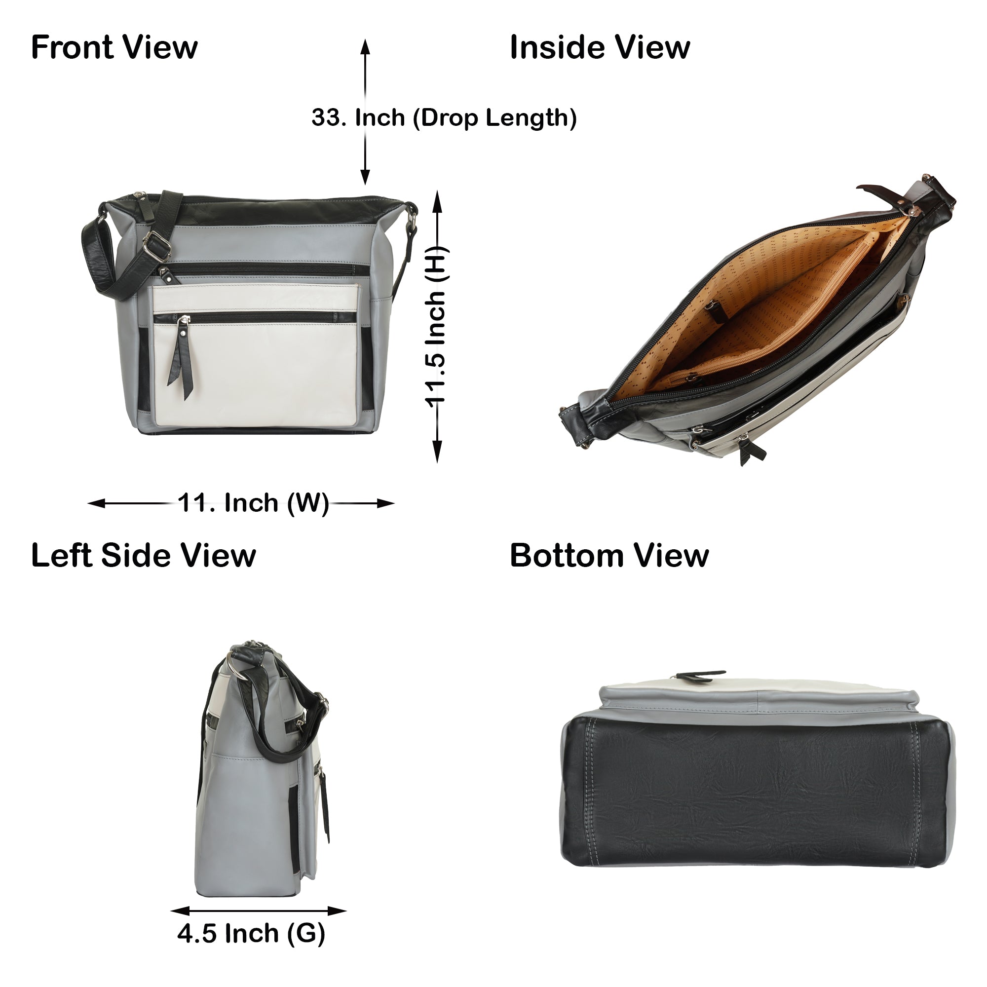 Genuine Leather Women’s Crossbody Sling Bag – Grey Ladies’ Messenger Bag– Travel Shoulder Bag for Work, Shopping & Casual