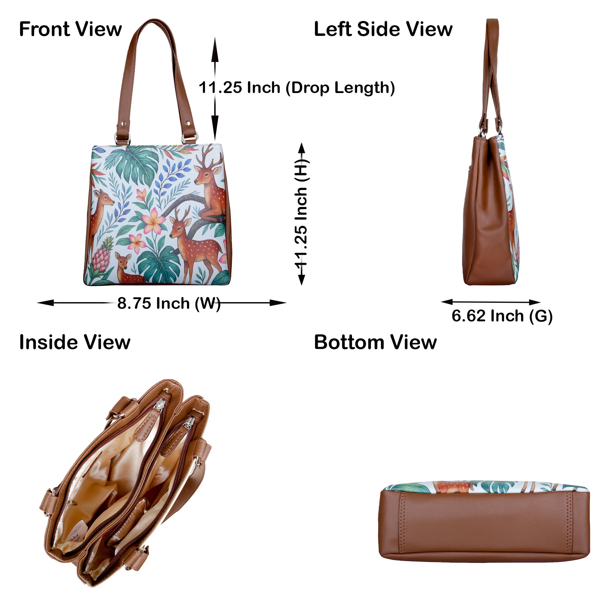 Women’s Printed Leather Tote Shoulder Bag – Multi-Compartment Handbag for Daily Use, Work & Travel
