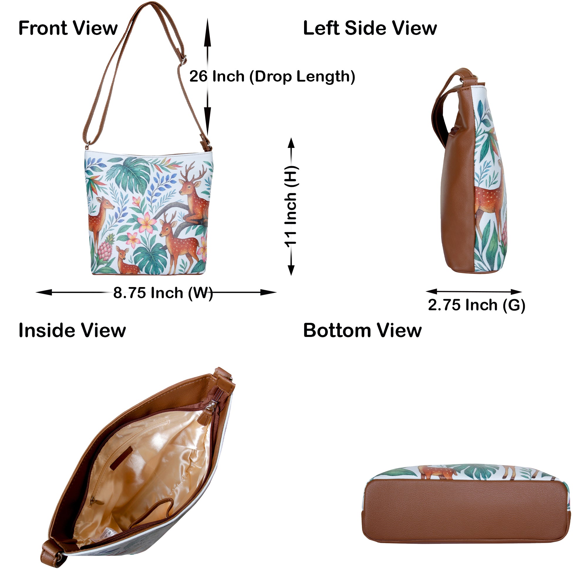 Printed Leather Crossbody Bag – Adjustable Sling & Over the Shoulder Bag for Women – Stylish Handbag & Travel Purse