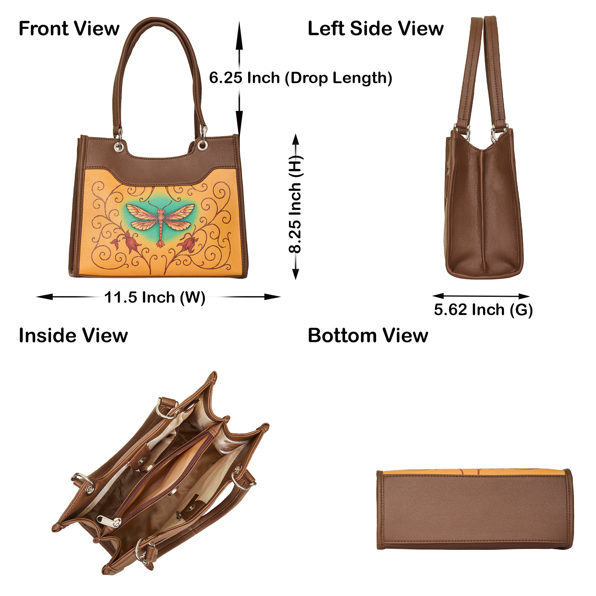 Women’s Printed Genuine Leather Satchel Handbag – Crossbody, Shoulder & Top Handle Bag – Ideal for Office, Work, Travel & Daily Use