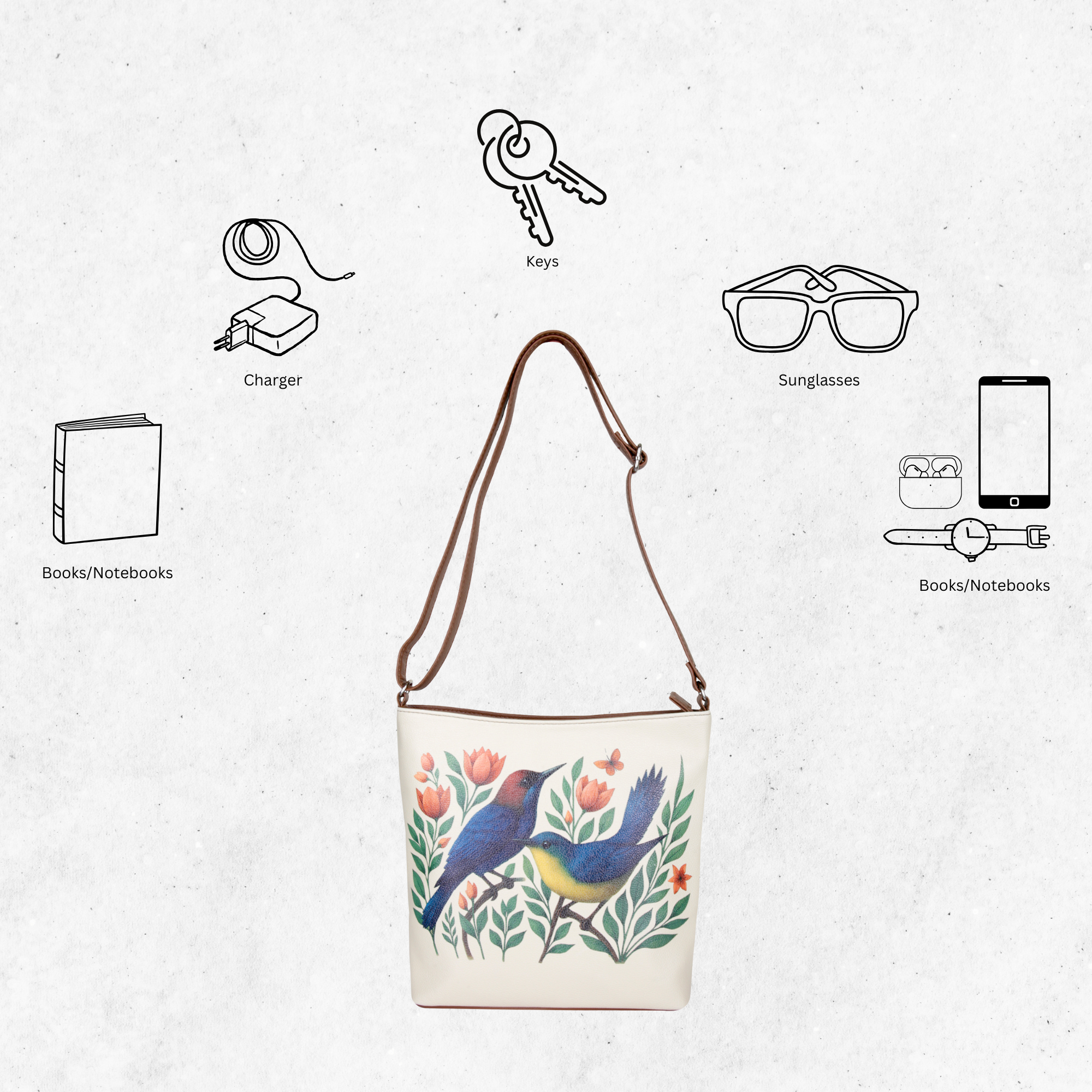 Printed Leather Crossbody Bag – Adjustable Sling & Over the Shoulder Bag for Women – Stylish Handbag & Travel Purse