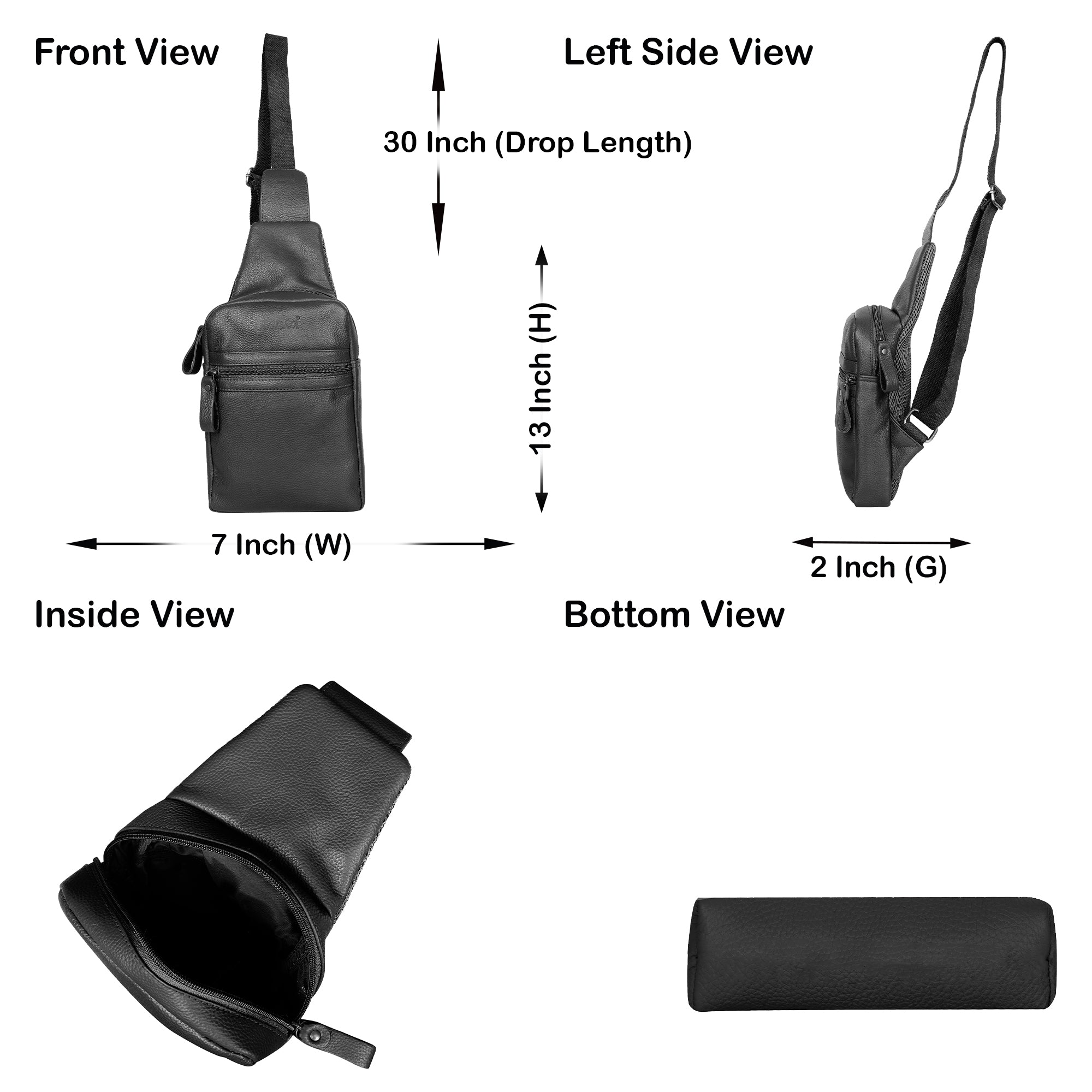 Premium Leather  Fanny Sling Bag For Women Men Chest Pack Crossbody Shoulder Belt Bags Travel-Black