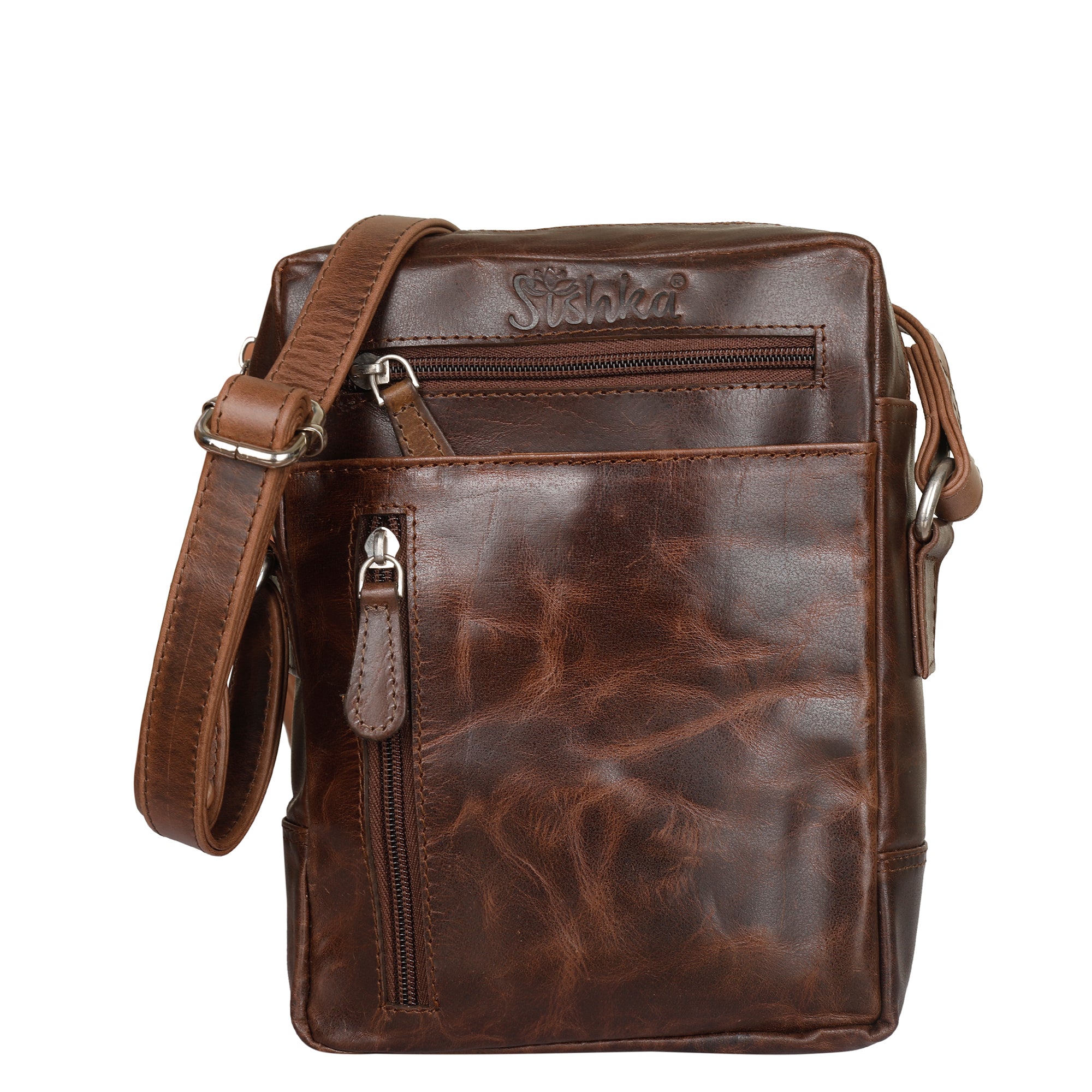 Leather Crossbody Sling Bag in Brown Crunch –Unisex Messenger Shoulder Bag Travel, Daily Use, Work, Gift