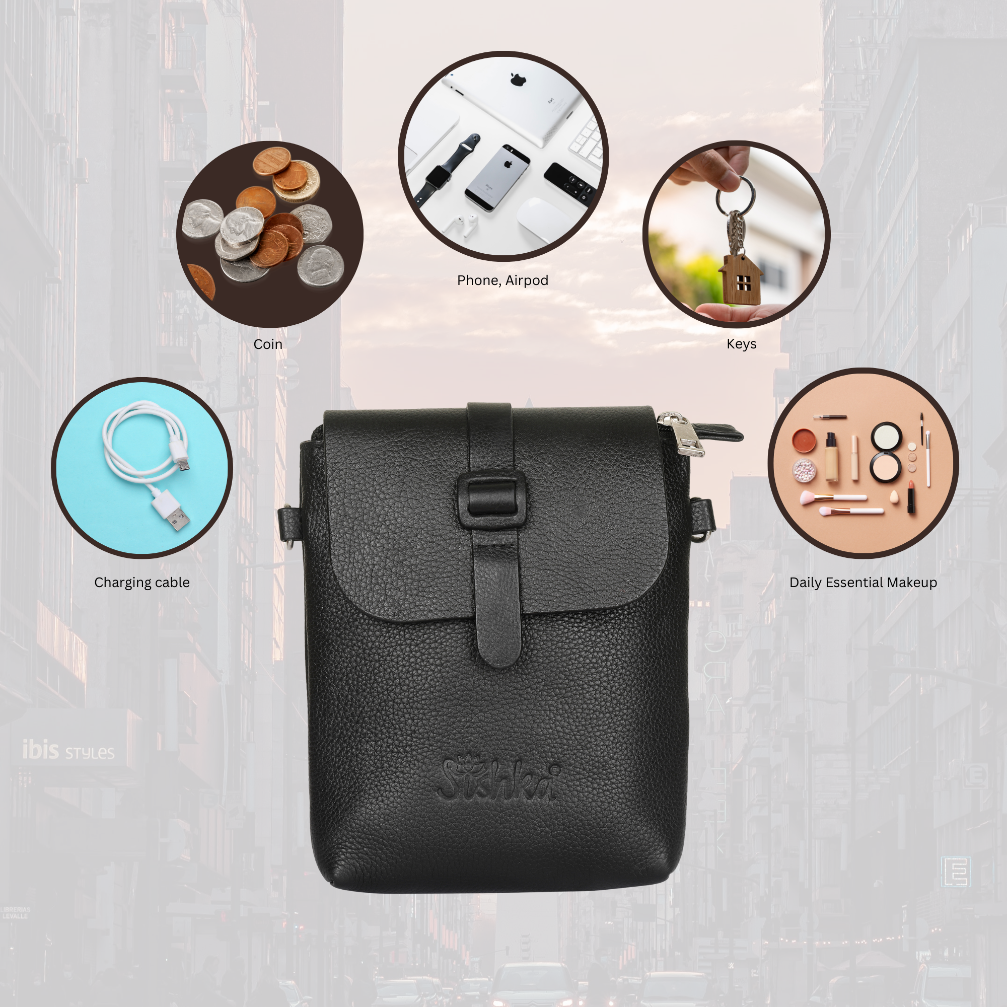 Leather Black Messenger Bag for Men & Women –Small Crossbody Shoulder Bag, Side Sling Bag for Travel, Work & Daily Use