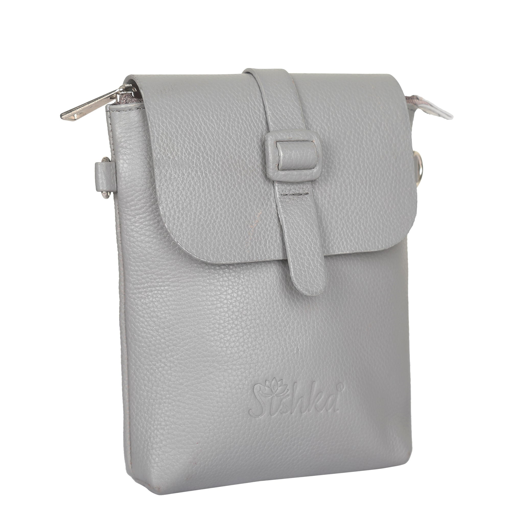 Leather Grey Messenger Bag for Men & Women –Small Crossbody Shoulder Bag, Side Sling Bag for Travel, Work & Daily Use