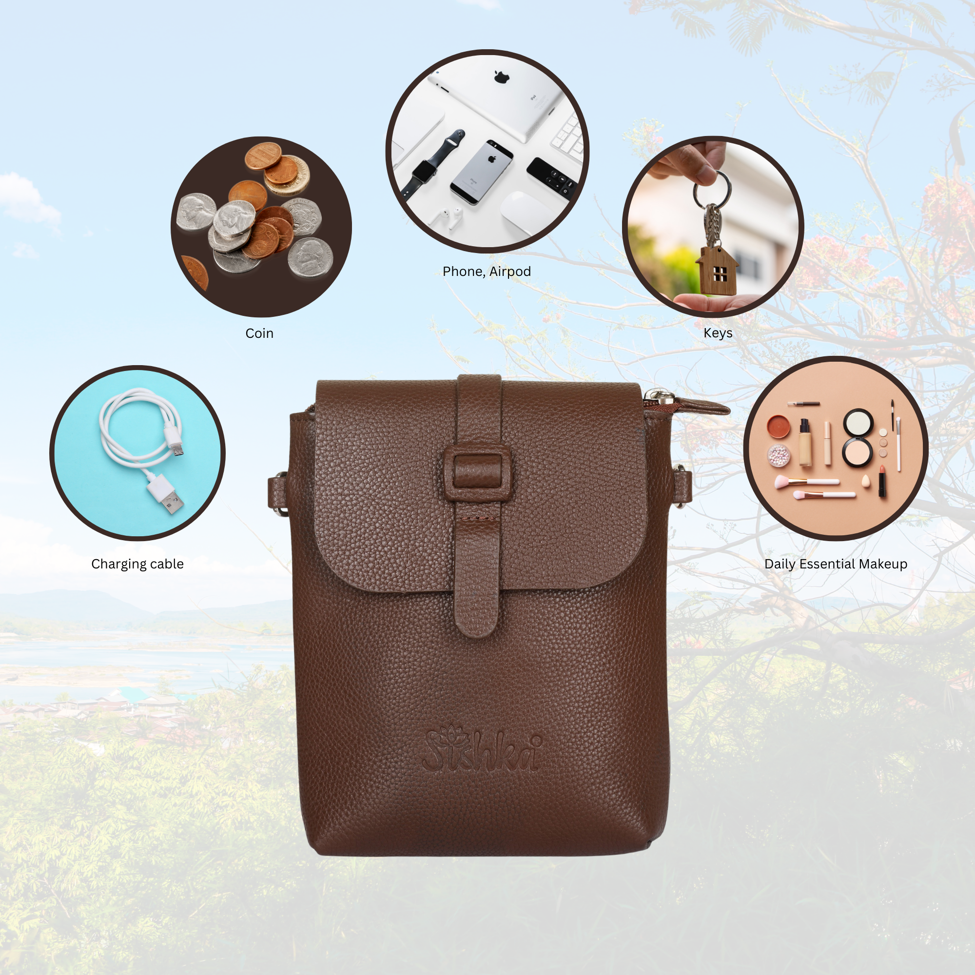 Leather Light Brown Messenger Bag for Men & Women –Small Crossbody Shoulder Bag, Side Sling Bag for Travel, Work & Daily Use