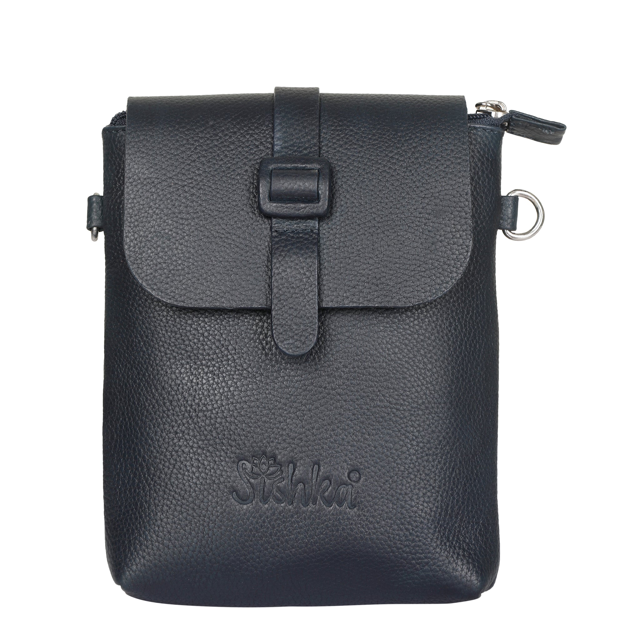 Leather Navy Blue Messenger Bag for Men & Women –Small Crossbody Shoulder Bag, Side Sling Bag for Travel, Work & Daily Use