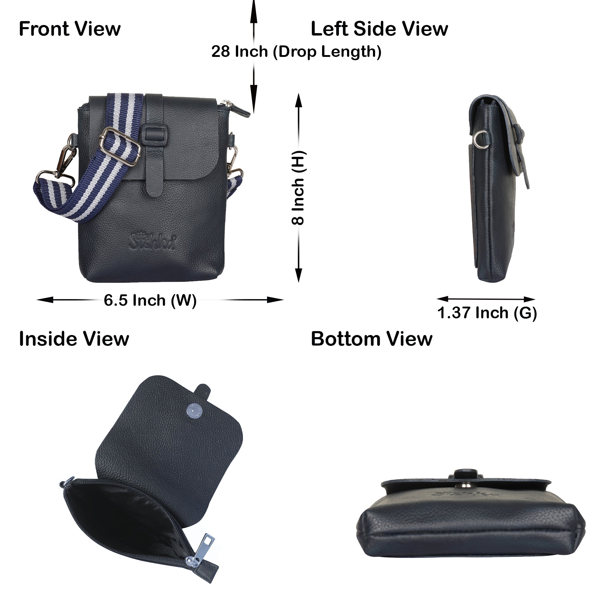 Leather Navy Blue Messenger Bag for Men & Women –Small Crossbody Shoulder Bag, Side Sling Bag for Travel, Work & Daily Use