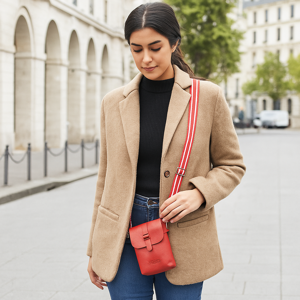 Leather Red Messenger Bag for Men & Women –Small Crossbody Shoulder Bag, Side Sling Bag for Travel, Work & Daily Use