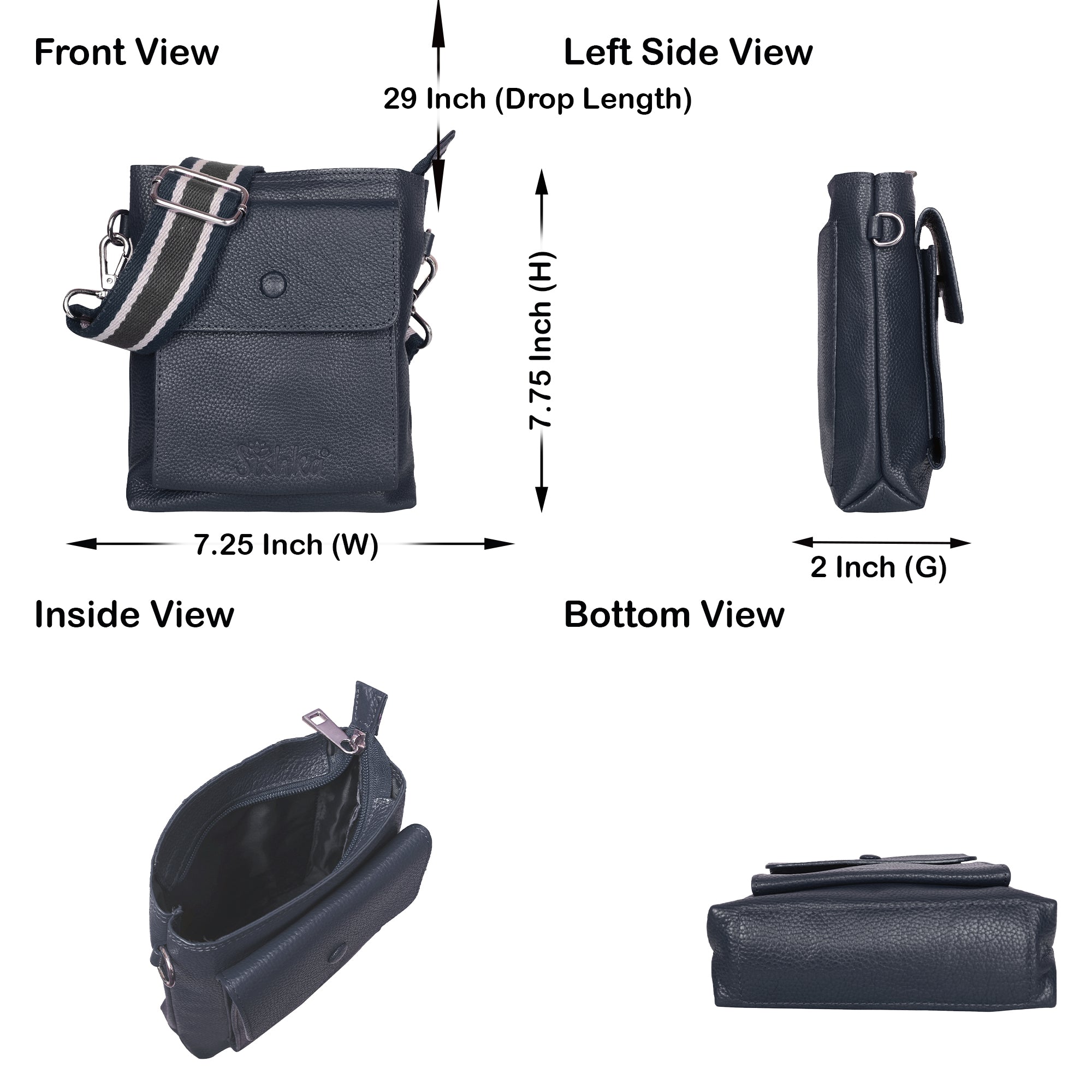 Leather Crossbody Shoulder Bag for Men & Women – Stylish Sling Messenger Bag for Work, Business, Travel & Everyday Use- Navy Blue