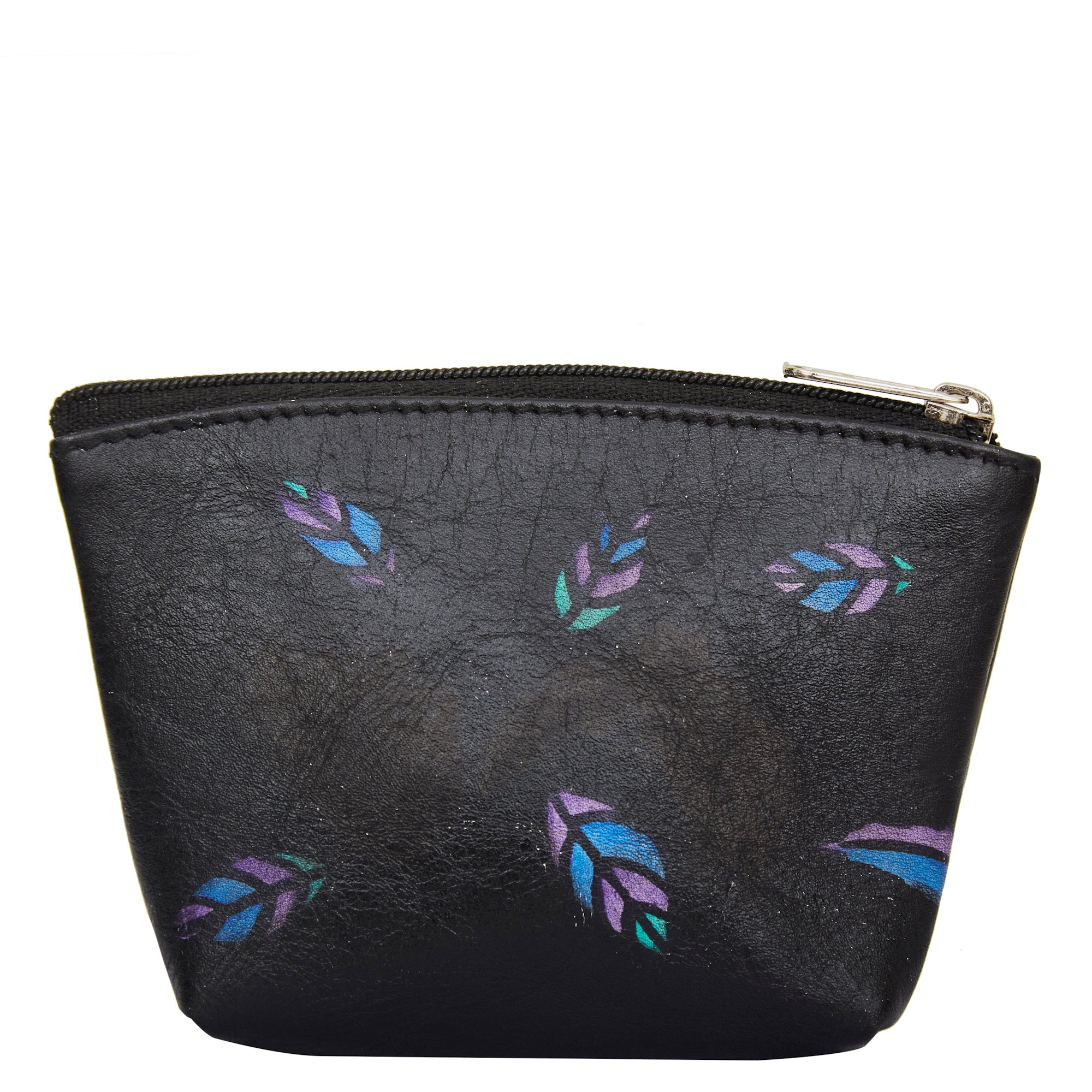 Trendy Hand-Painted Leather Coin Pouch with Cat Design