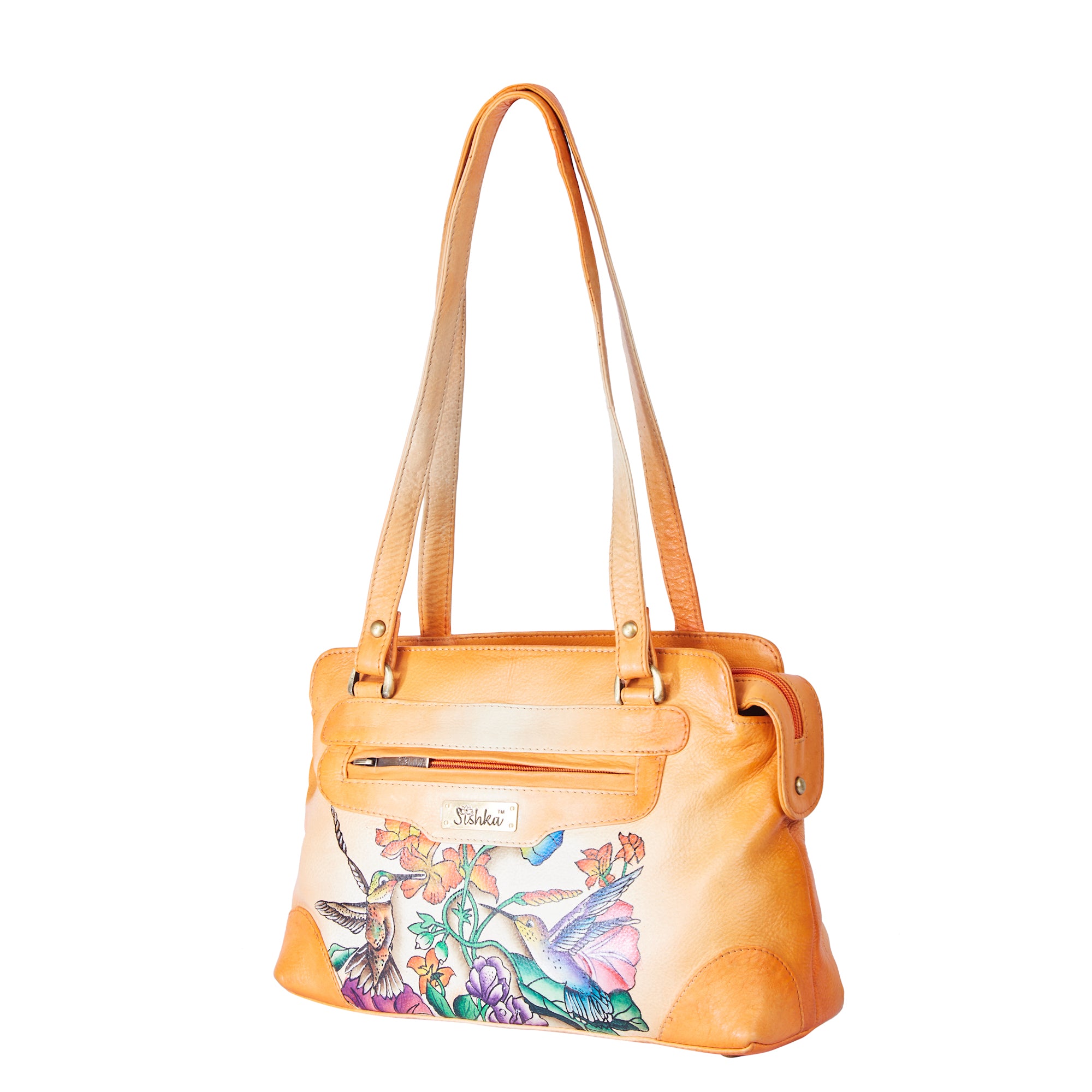 Hand-Painted Vibrant Orange Leather Shoulder Bag