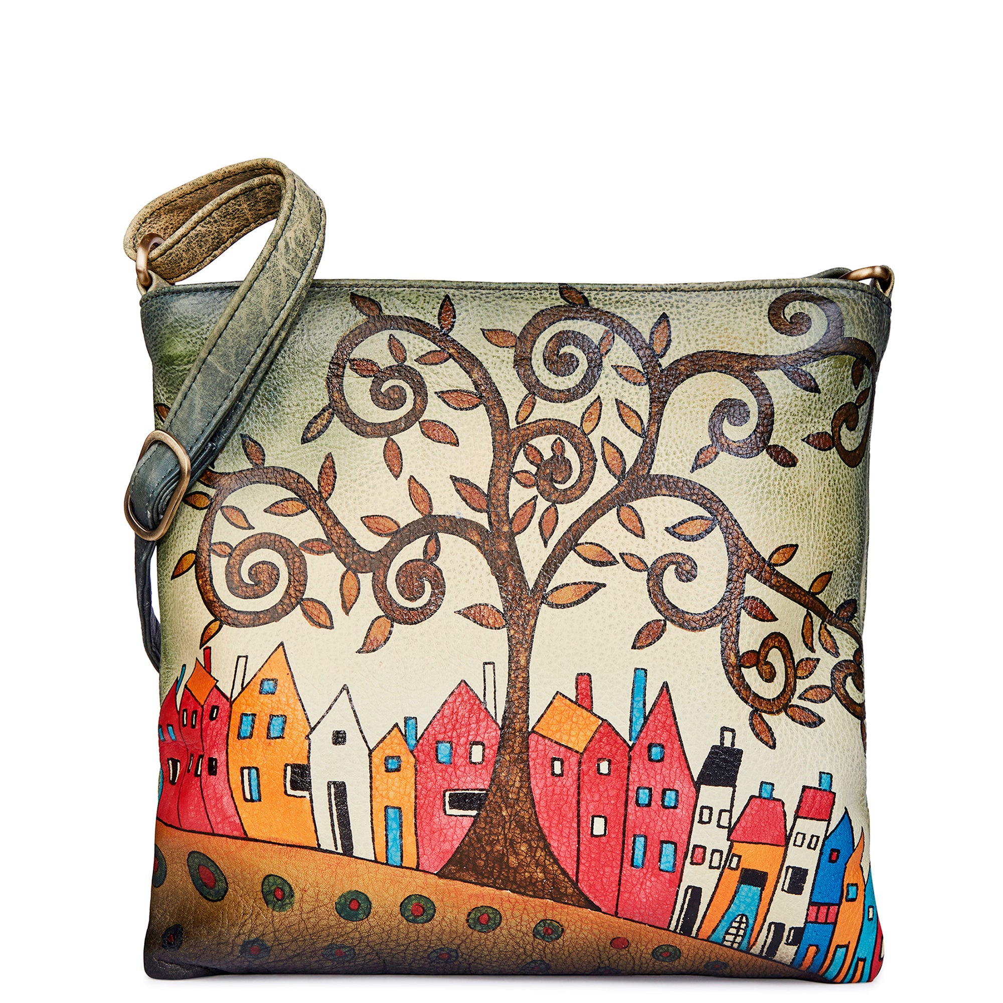 Hand-Painted Black Slim Crossbody bag with Dual Compartments