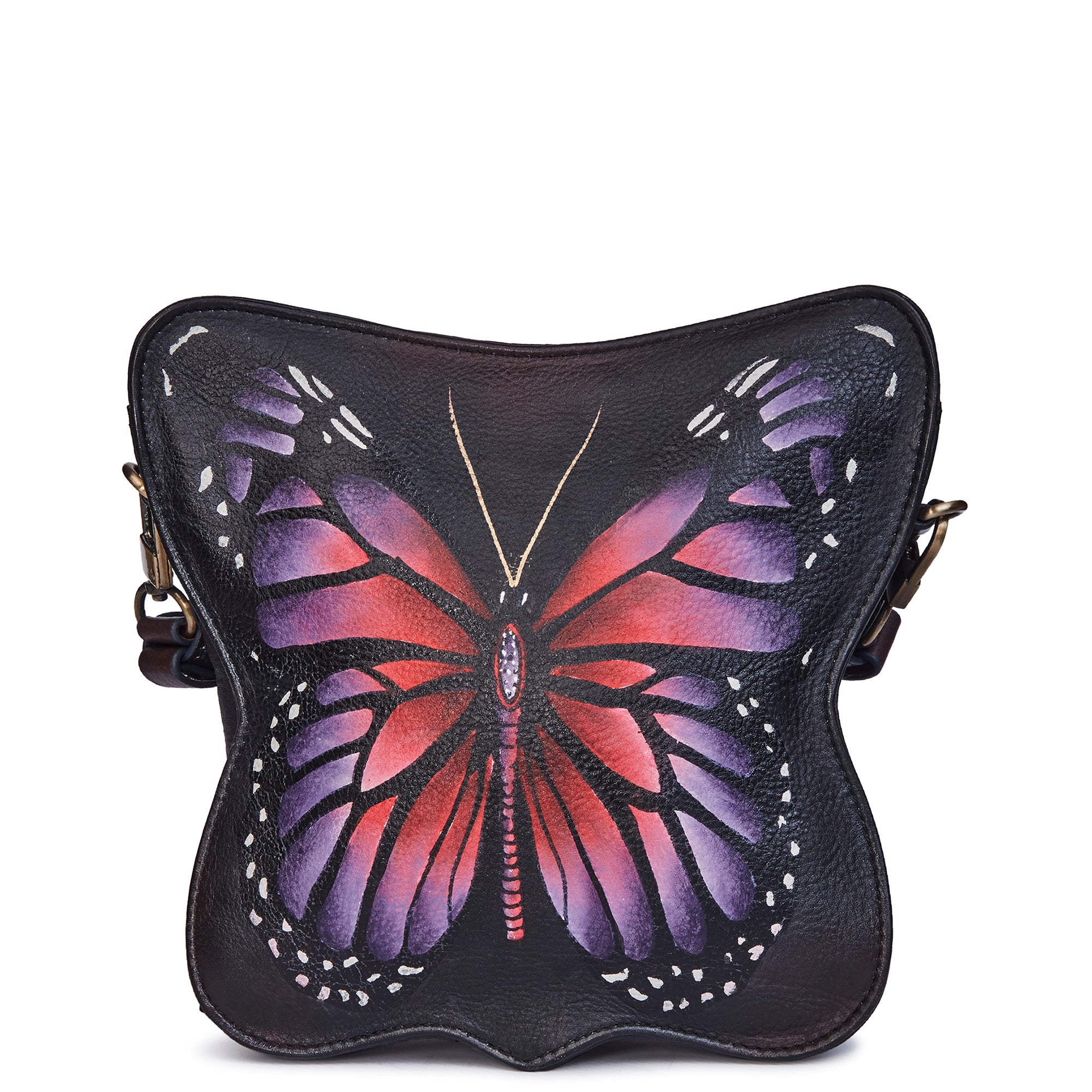 Hand Painted Purple Butterfly-Shaped Crossbody Bag