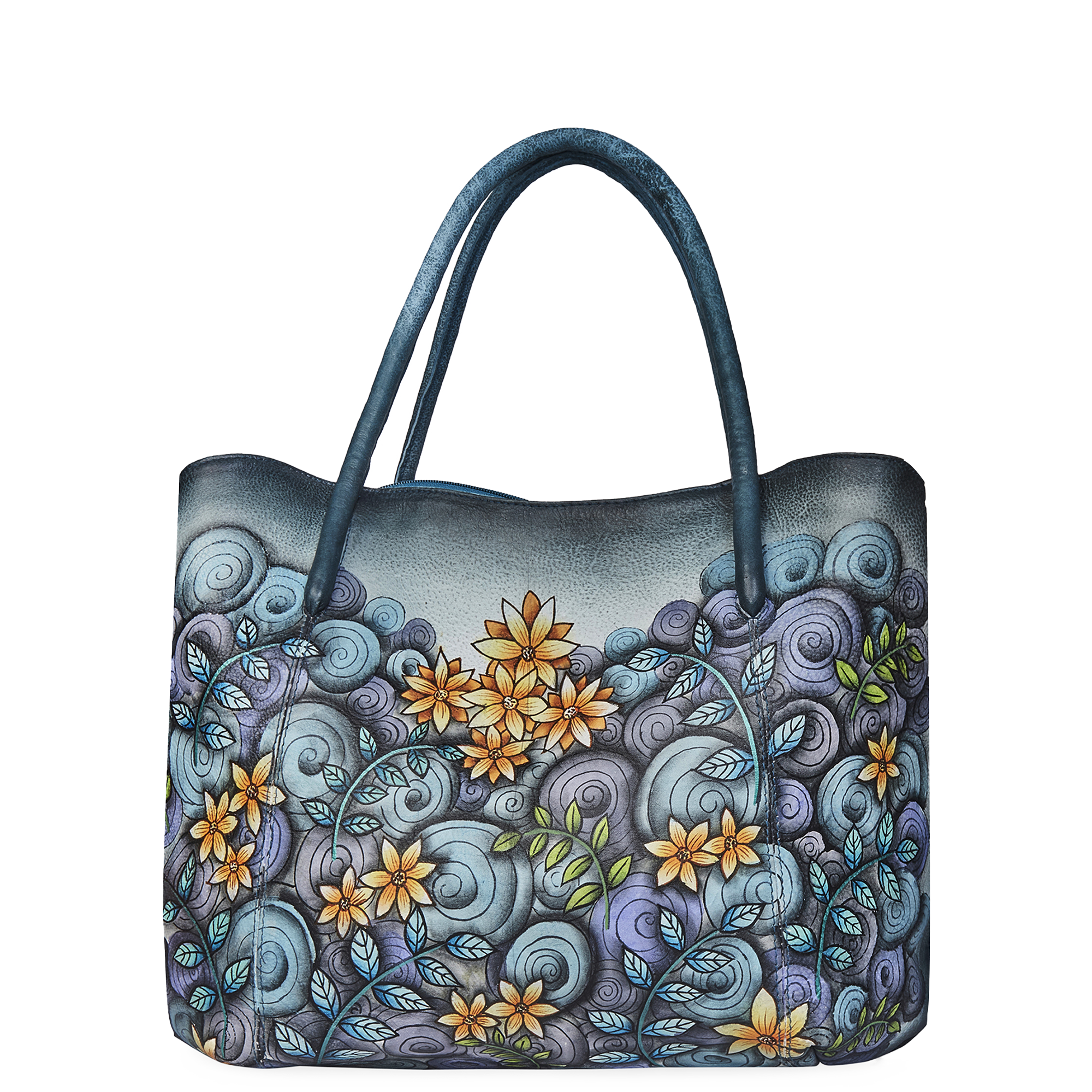 Ladies' Hand-Painted Leather Traveler's Tote Bag - Abstract Design