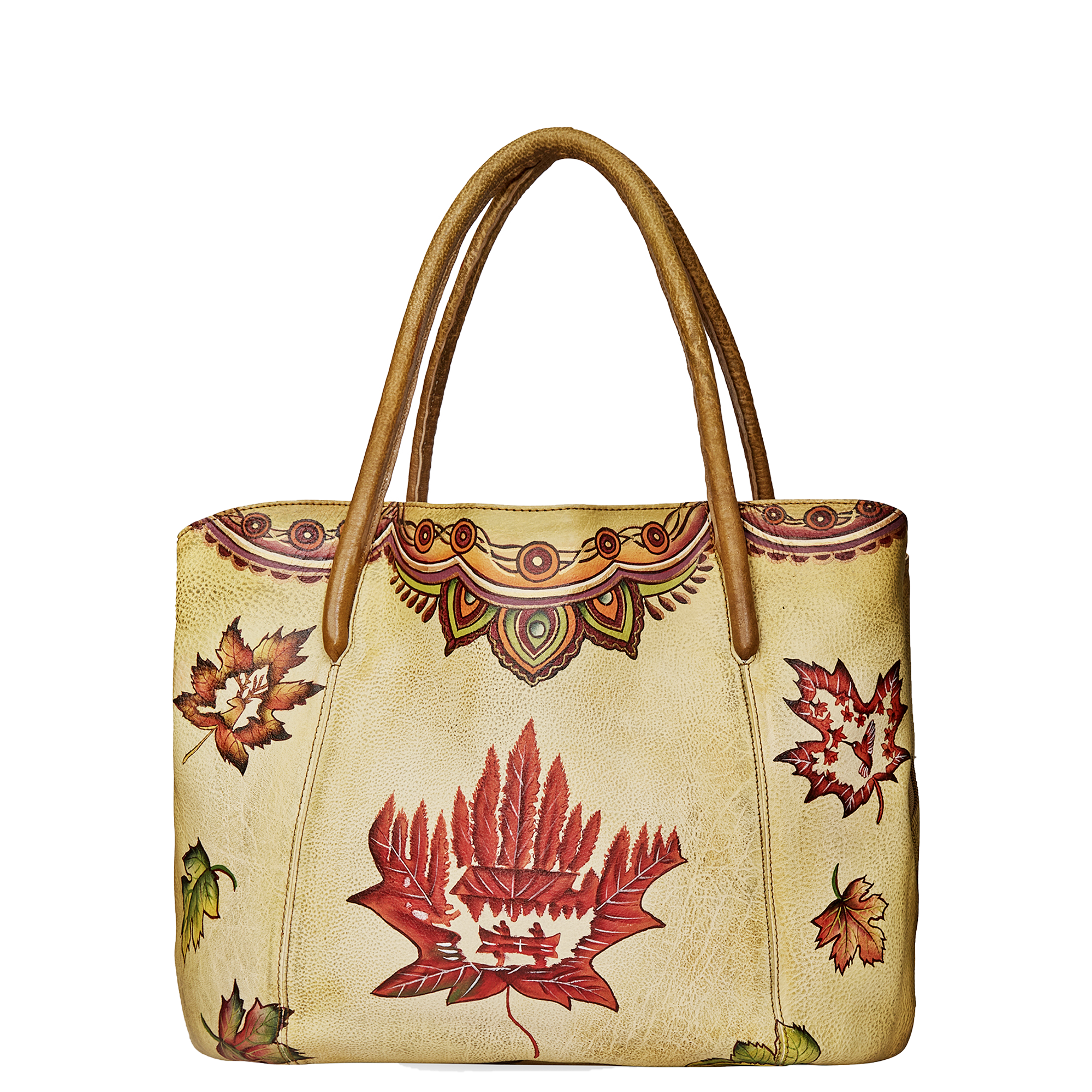 Hand-Painted Leather Traveler's Tote Bag - Canada Design