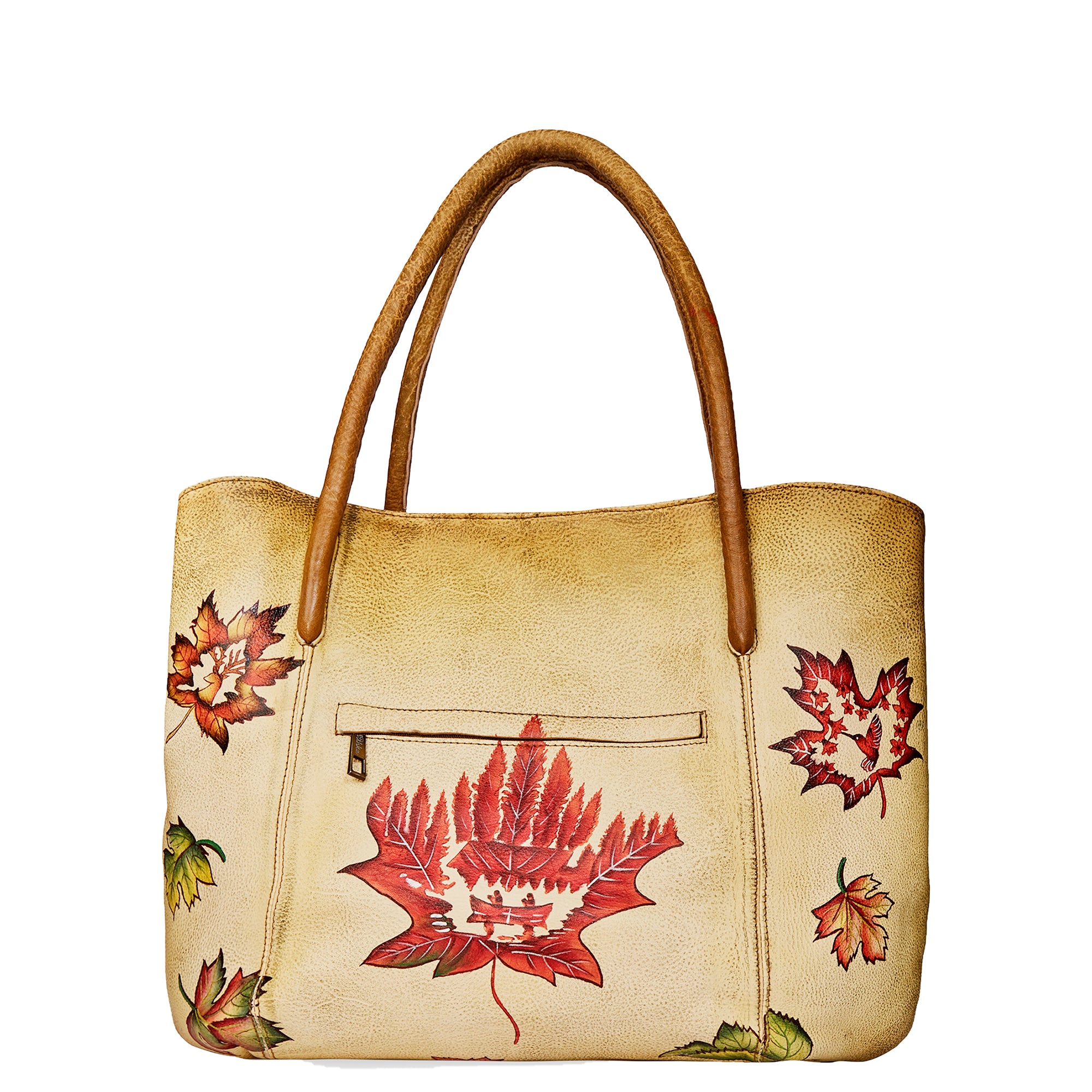 Hand-Painted Leather Traveler's Tote Bag - Canada Design