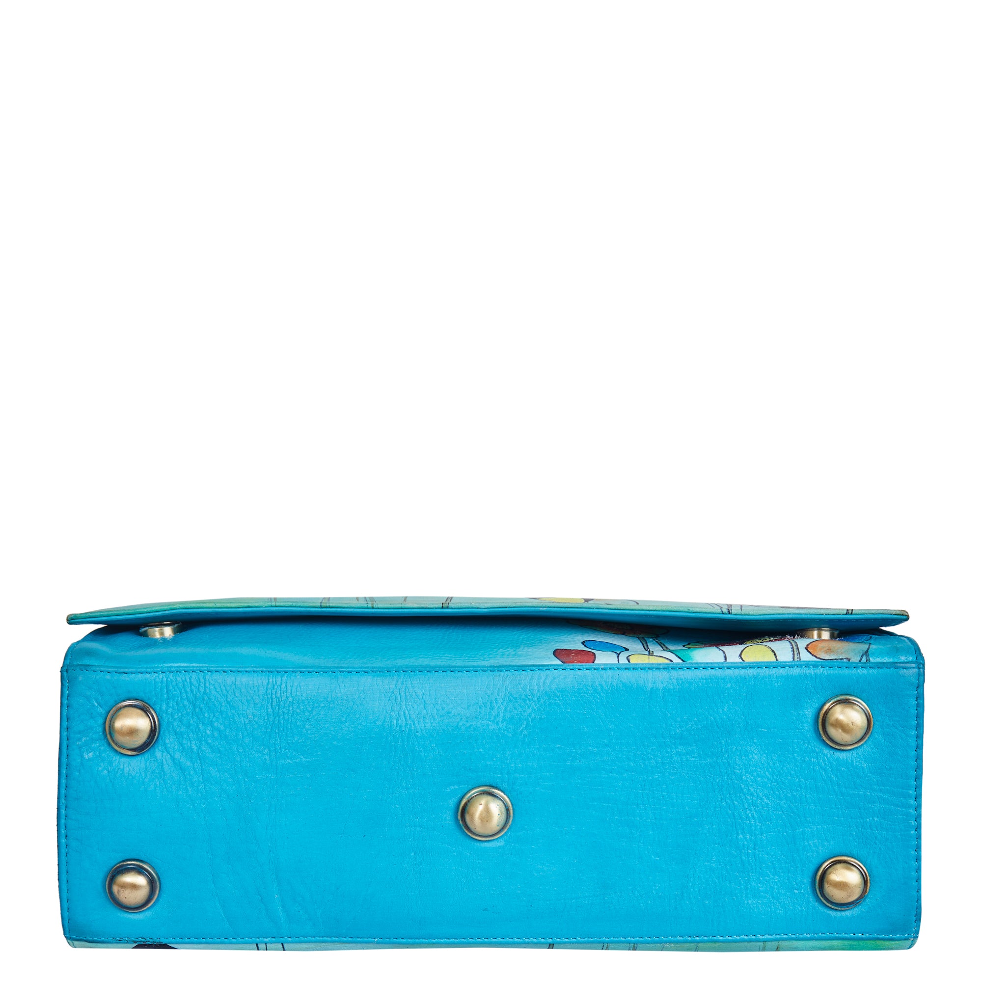 Sishka Women Leather Hand-Painted "Beautiful Dream" Business Bag – Blue Laptop Briefcase & Crossbody Satchel for Office, Travel & Work.