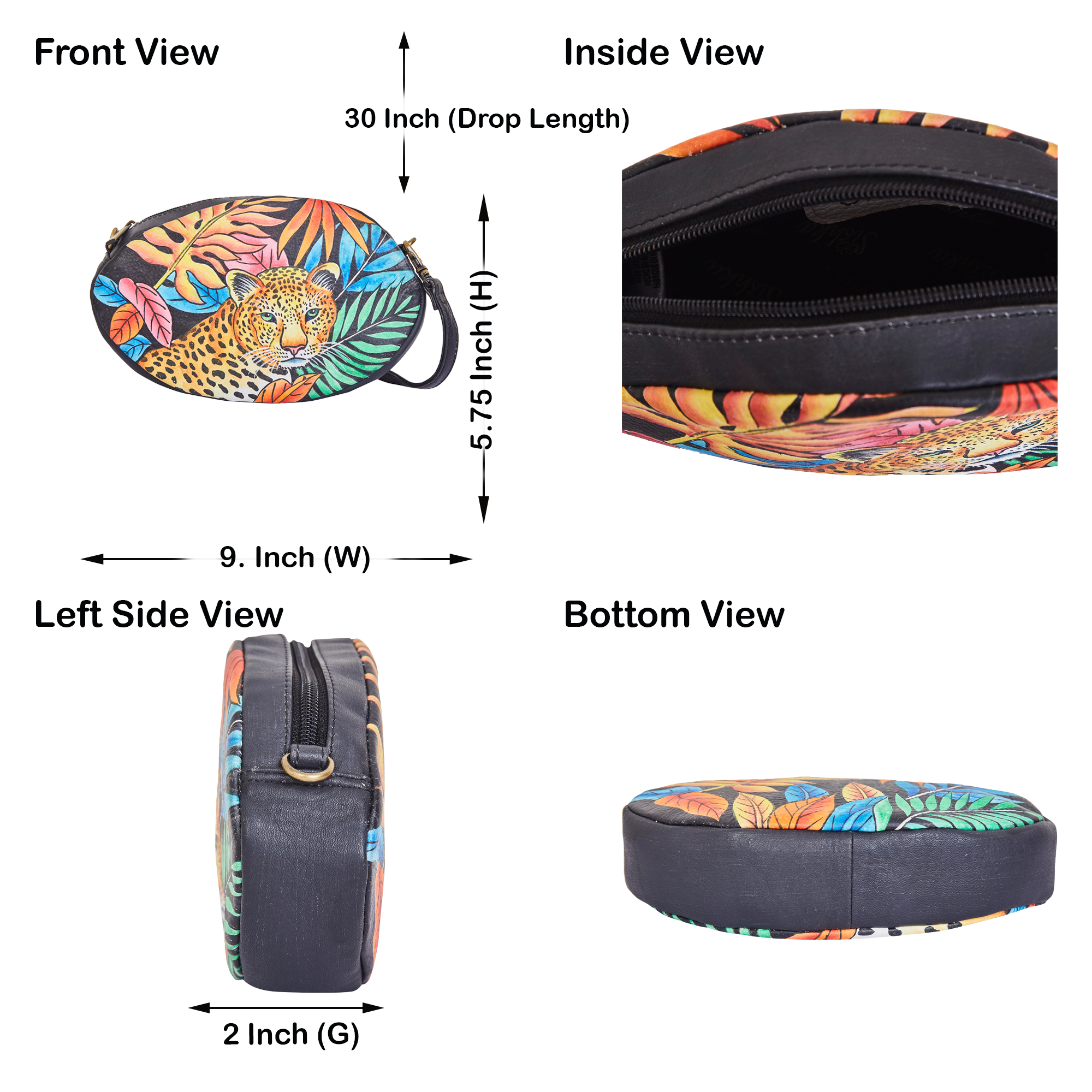 Sishka Hand-Painted Female Leather Fanny Pack – Leopard Art, Stylish Belt Bag & Shoulder Purse with Adjustable Crossbody Strap.