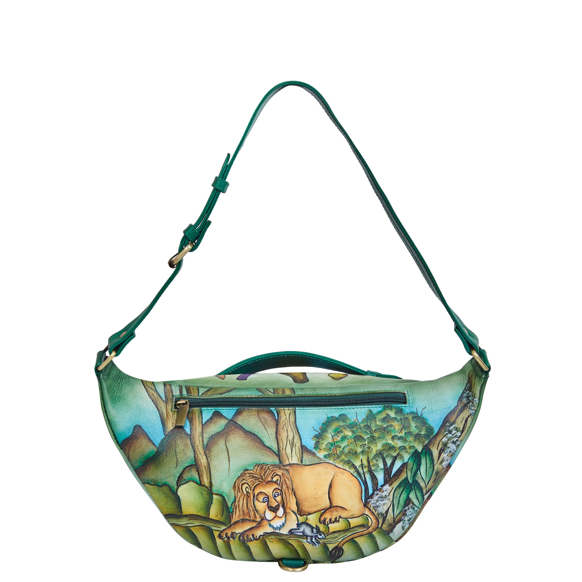 Sishka Hand-Painted Lion leather Fanny Pack – Gift-Ready Belt Bag with Adjustable Crossbody Strap for Travel & Festivals.