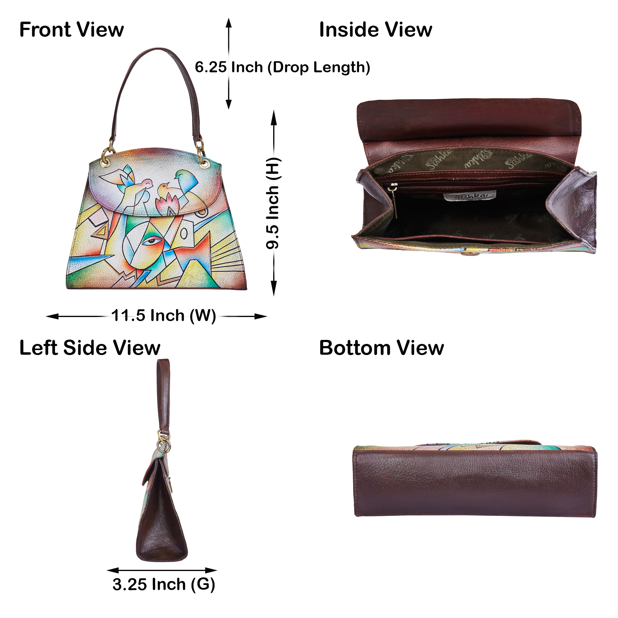 Sishka Hand-Painted Abstract leather Handbag – Multi-Color Artistic Shoulder Bag for Women, Stylish & Unique for women