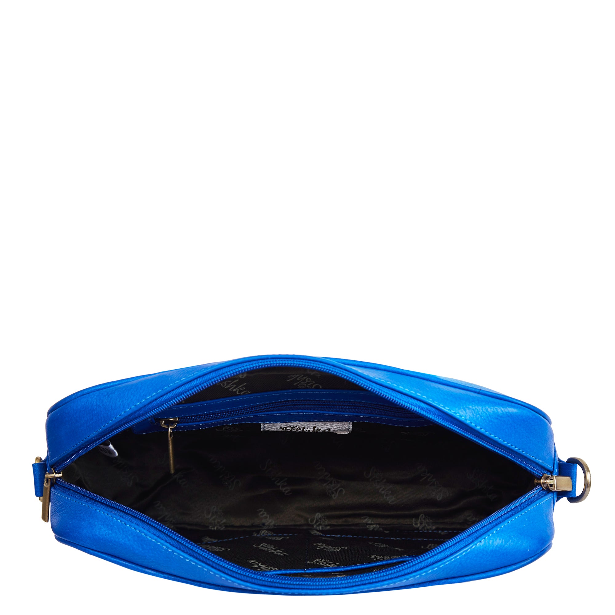 Sishka Hand-Painted Blue Women Leather Handbag – Elegant Bird & Leaf Design, Stylish & Spacious Crossbody Satchel with Removable Strap.