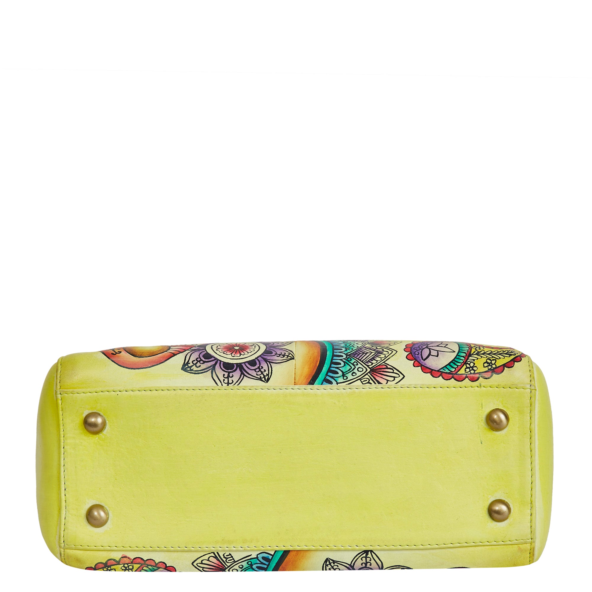 Sishka Leather Hand-Painted Yellow Mandala Handbag – Stylish & Versatile satchel bag for ladies