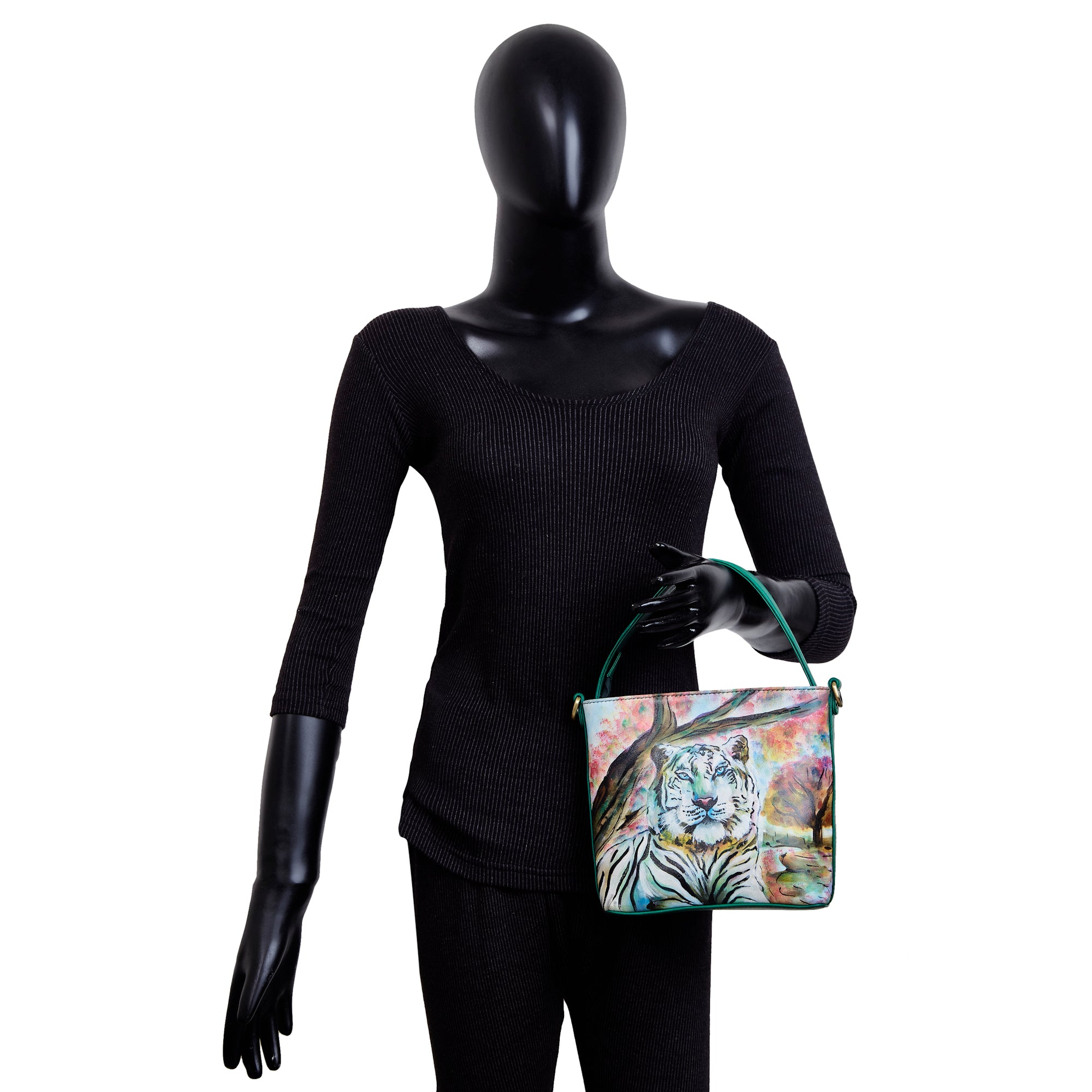 Hand-Painted Leather Satchel Bag – Majestic Tiger Art, Stylish Shoulder Purse
