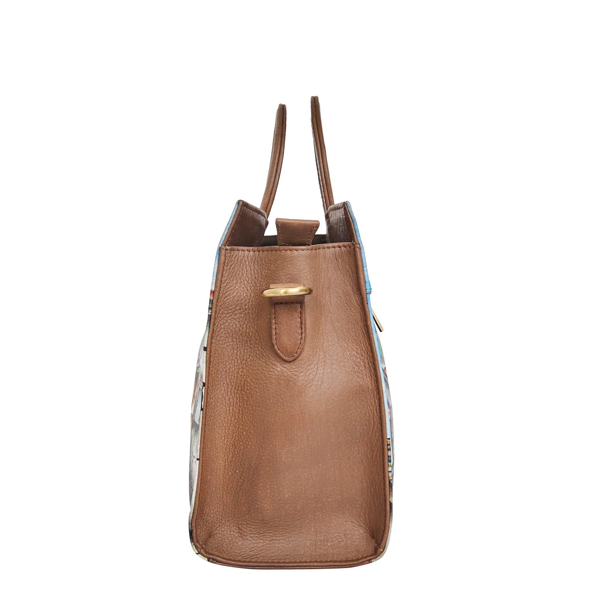 Hut Art Hand-Painted Leather Tote Satchel Bag with Adjustable Strap