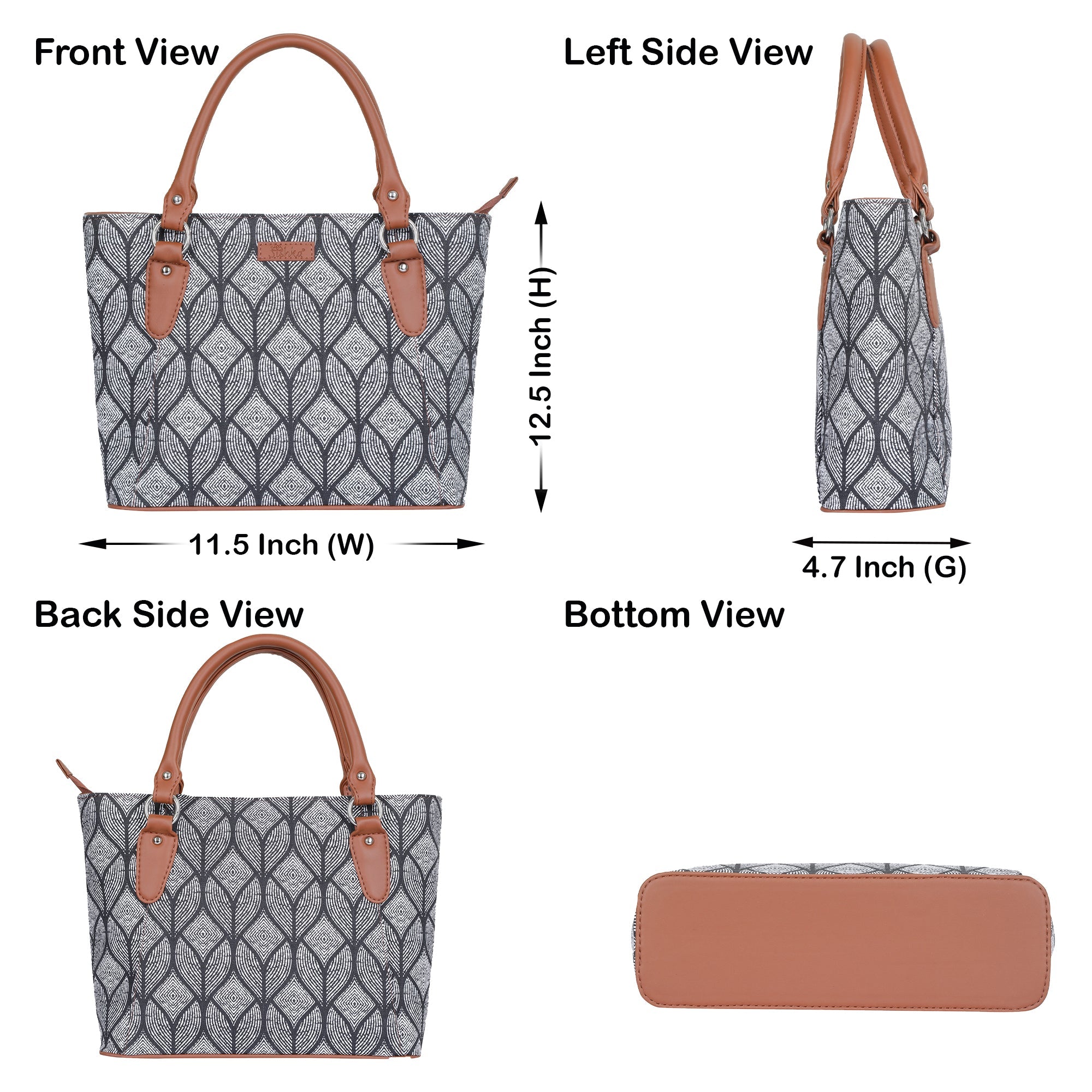Sishka Monochrome Hand Bag – Elegant Canvas Satchel & Tote for Ladies Office Use