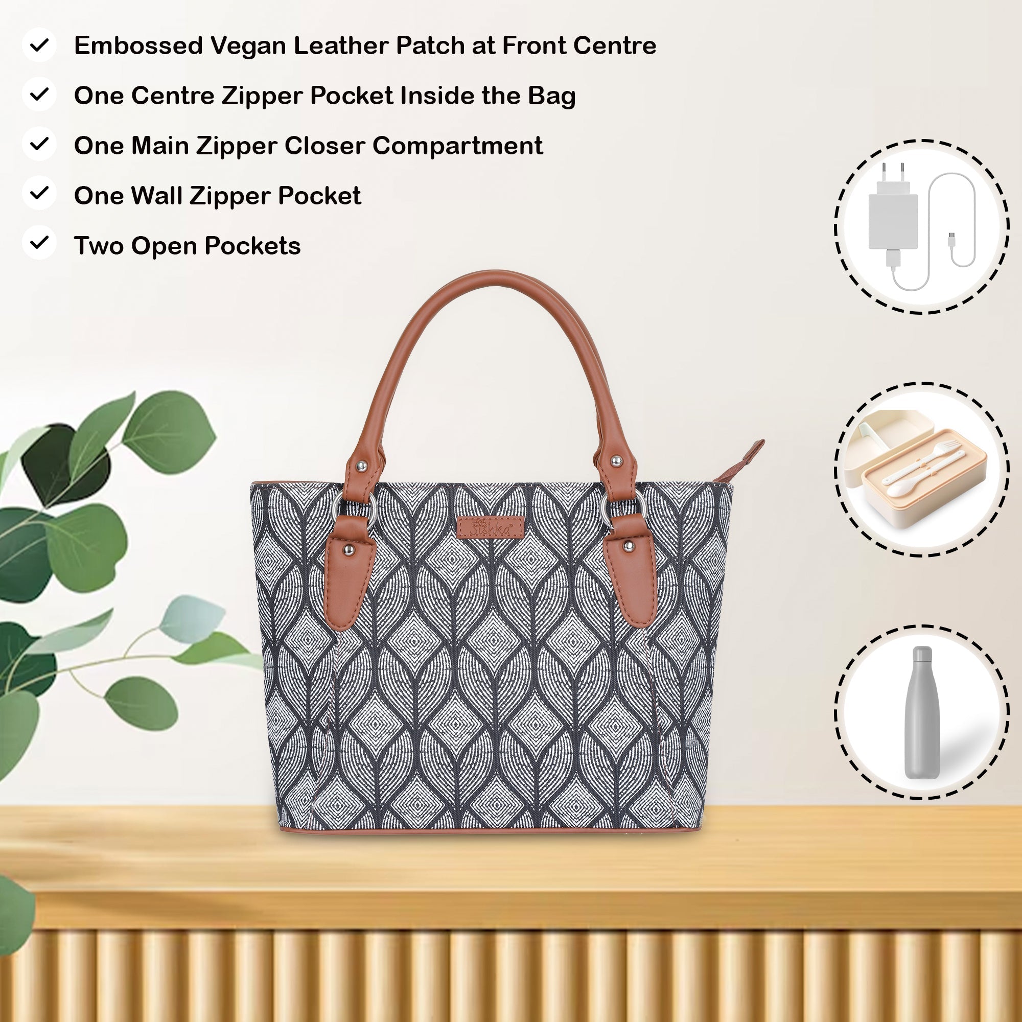 Sishka Monochrome Hand Bag – Elegant Canvas Satchel & Tote for Ladies Office Use