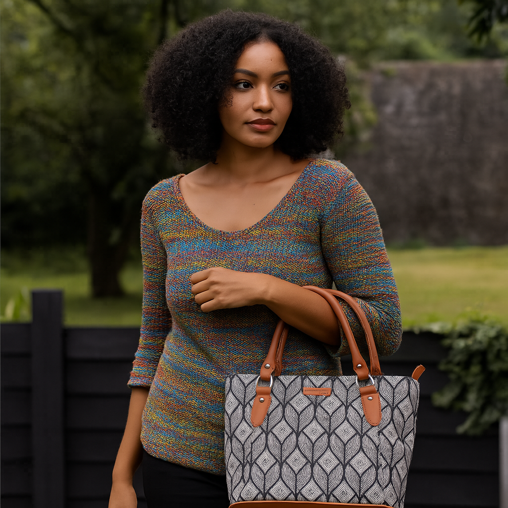 Sishka Monochrome Hand Bag – Elegant Canvas Satchel & Tote for Ladies Office Use