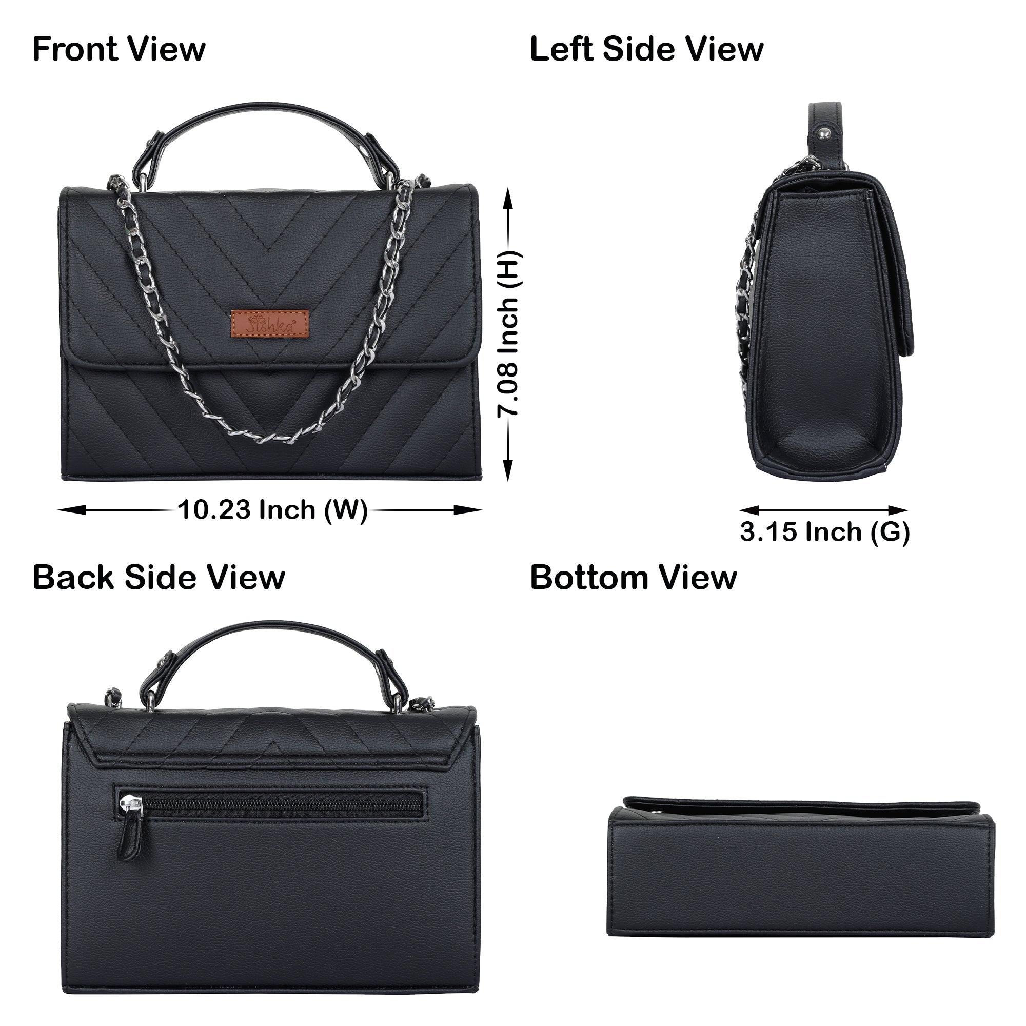 Black Quilted Leather Sling Bag – Women’s Chain Strap Shoulder Purse
