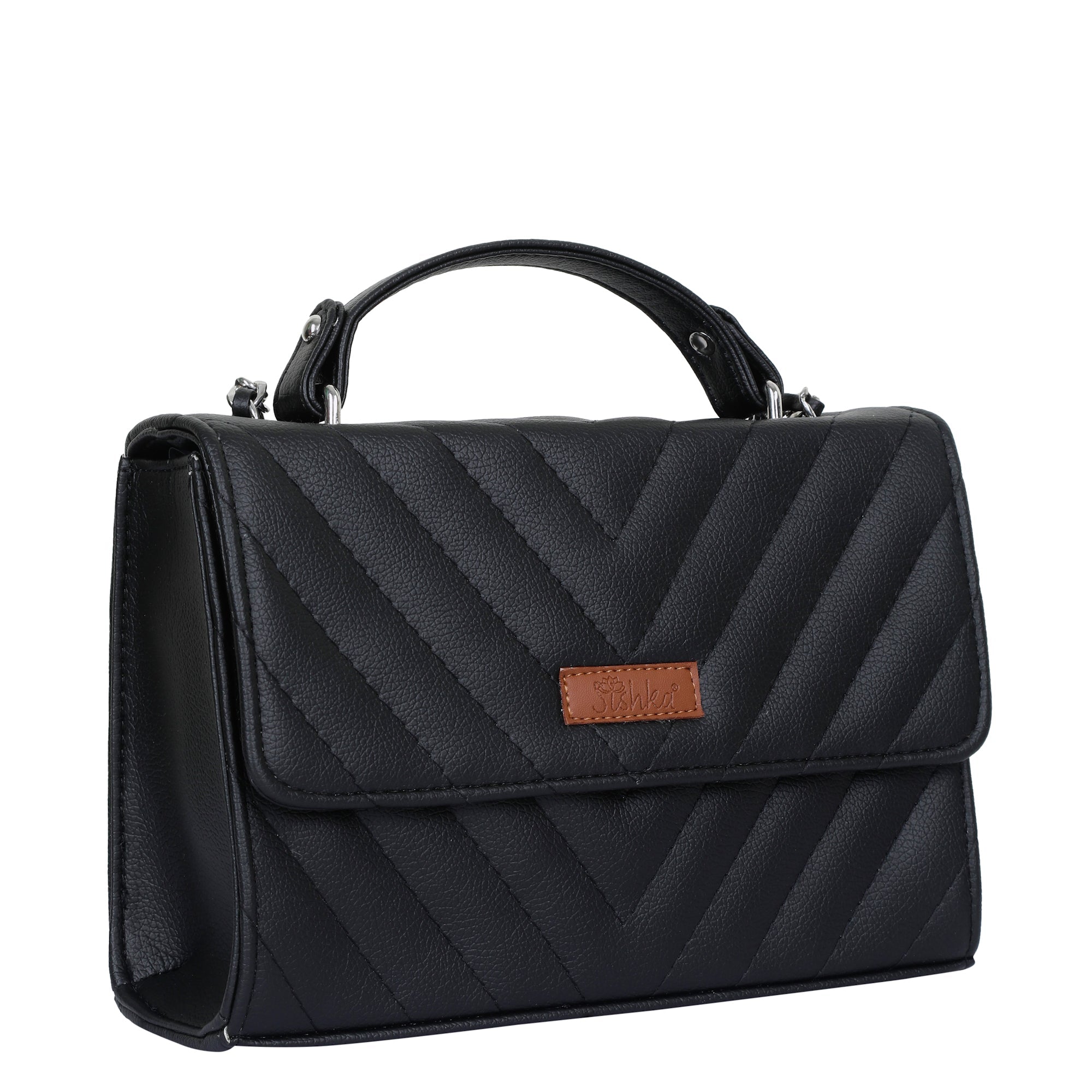 Black Quilted Leather Sling Bag – Women’s Chain Strap Shoulder Purse
