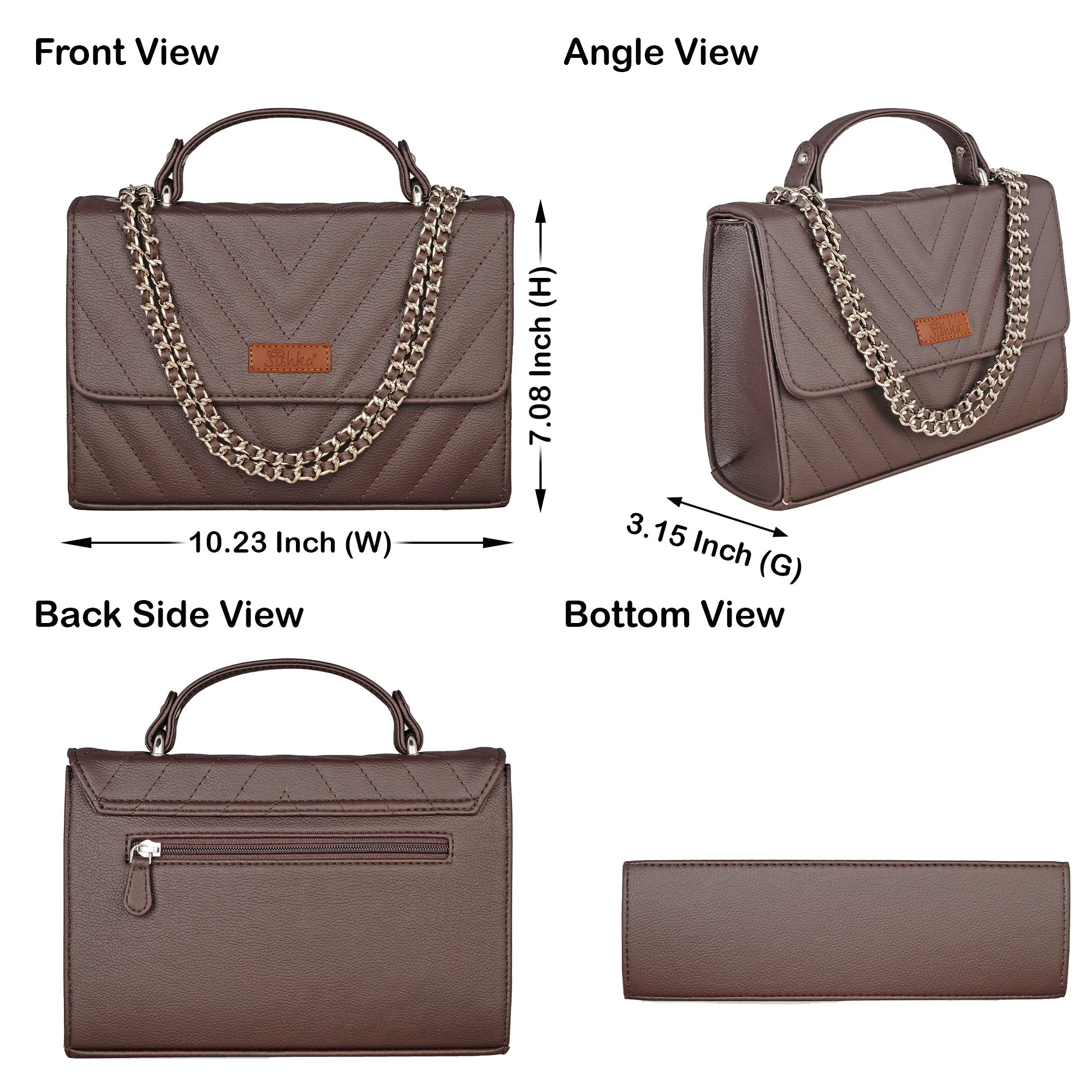 Brown Quilted Shoulder Sling Bag – Elegant Women’s Handbag with Chain Strap