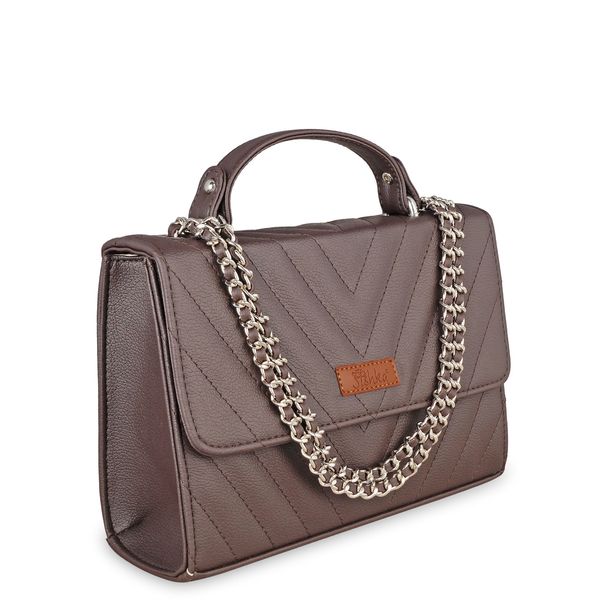 Brown Quilted Shoulder Sling Bag – Elegant Women’s Handbag with Chain Strap
