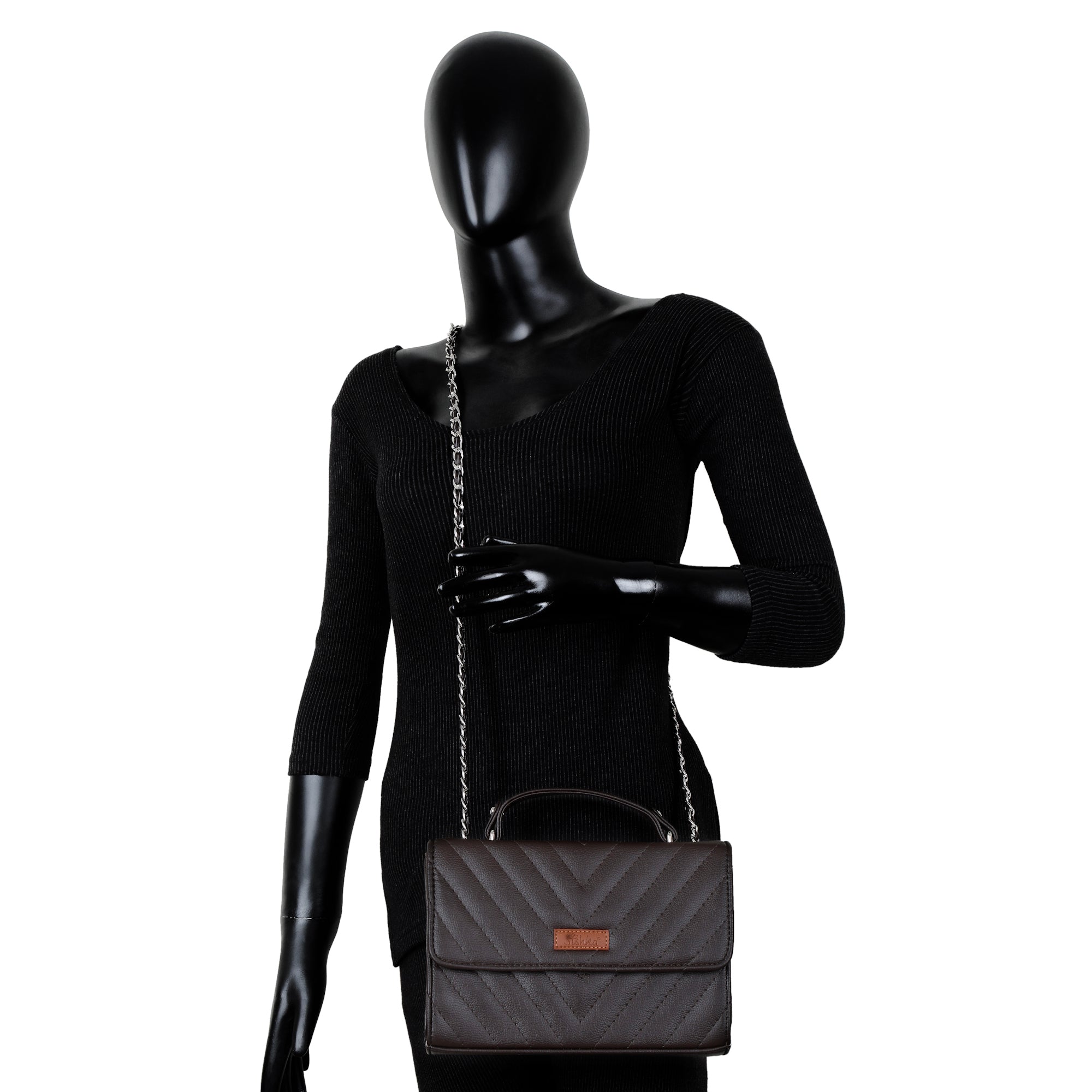Brown Quilted Shoulder Sling Bag – Elegant Women’s Handbag with Chain Strap