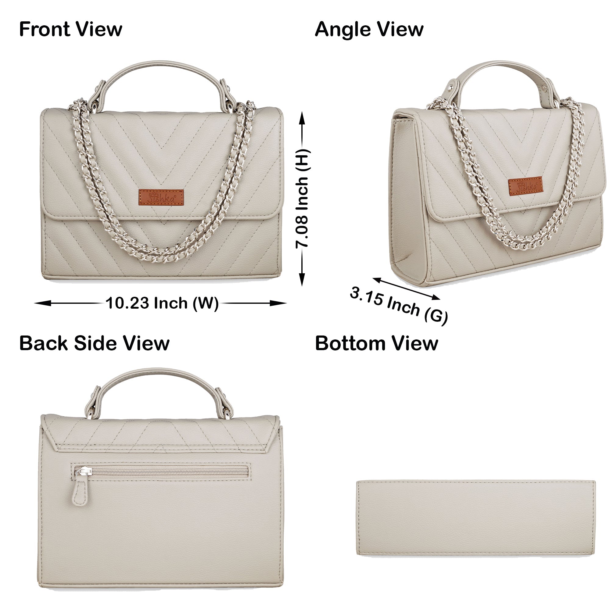 Grey Vegan Leather Crossbody Sling Bag – Women’s Shoulder Handbag with Zipper Pocket