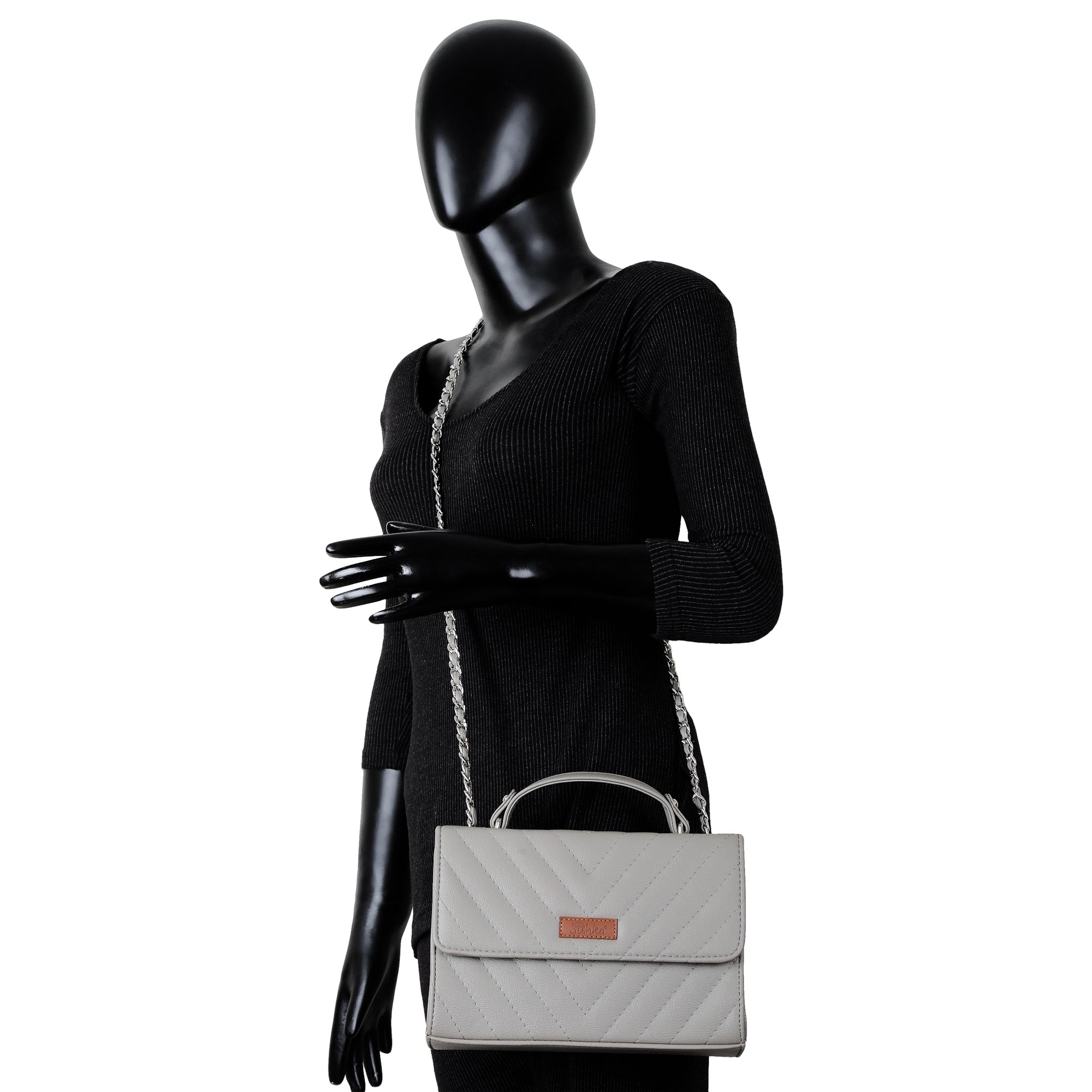 Grey Vegan Leather Crossbody Sling Bag – Women’s Shoulder Handbag with Zipper Pocket