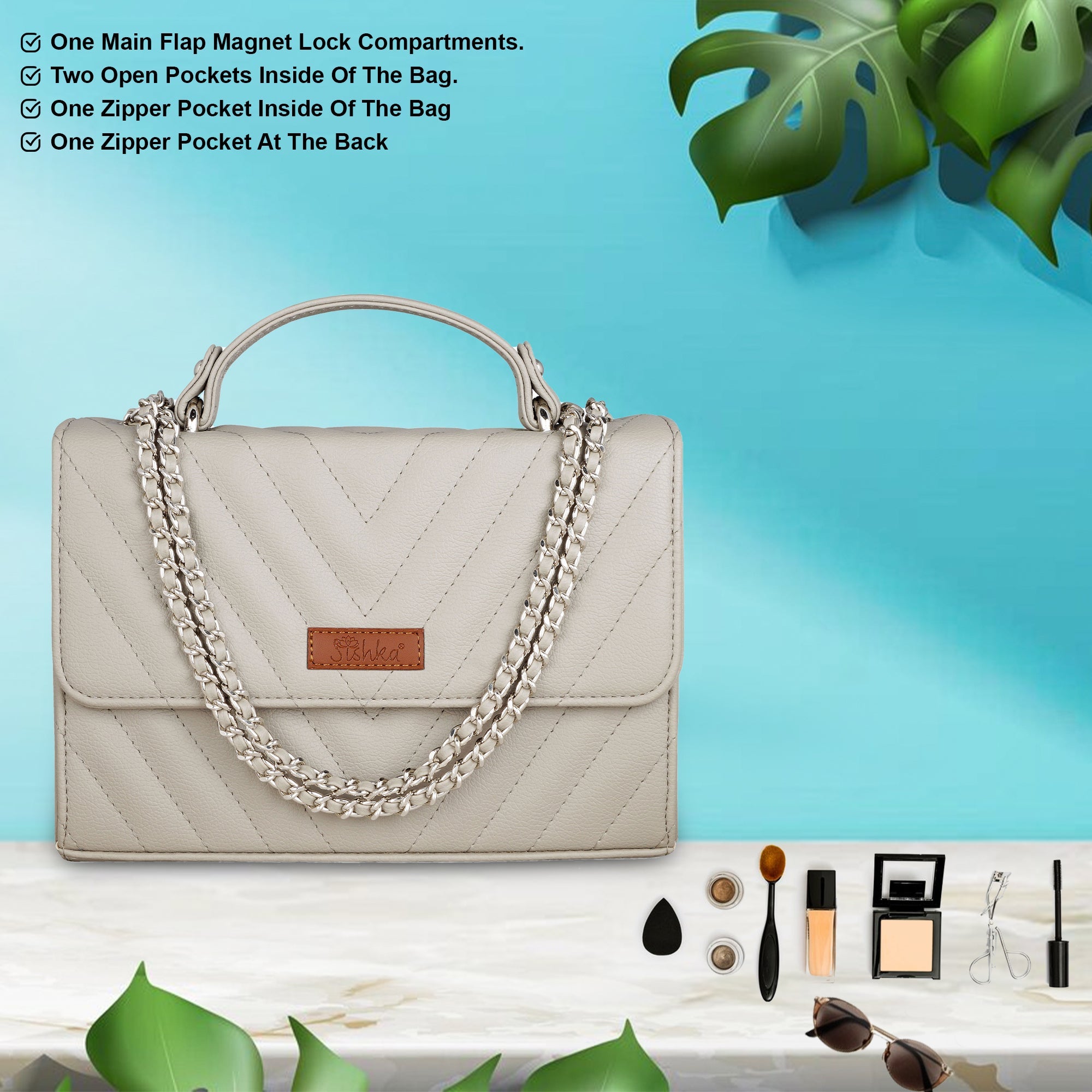 Grey Vegan Leather Crossbody Sling Bag – Women’s Shoulder Handbag with Zipper Pocket