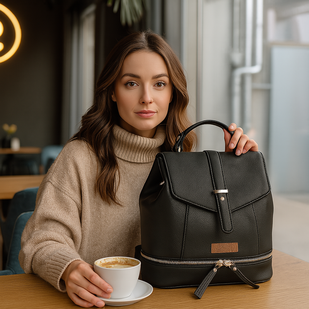 Black Leather Backpack Purse for Women –  Handbag & Shoulder Bag for Work