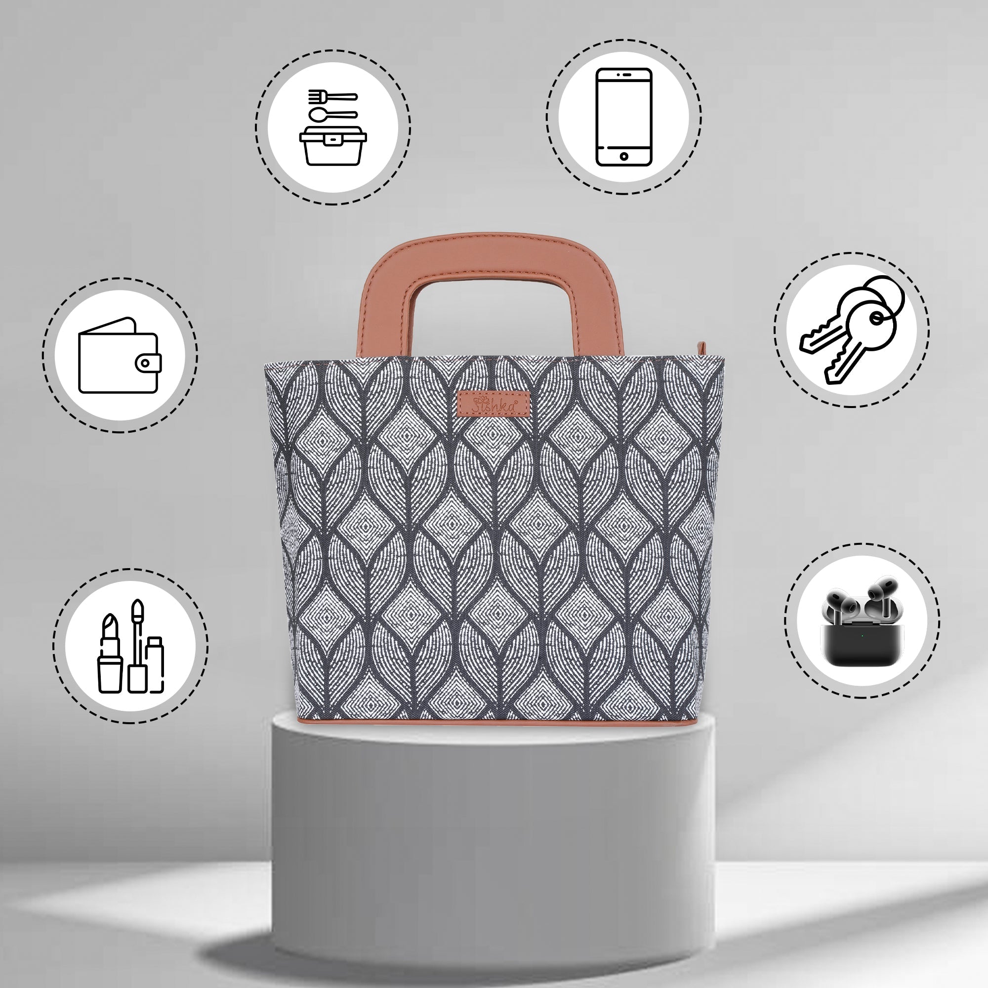 Sishka Monochrome Hand Bag for Ladies – Canvas Top Handle Satchel- Work & Travel