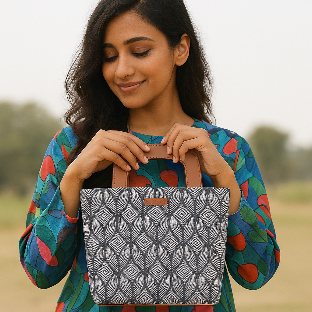 Sishka Monochrome Hand Bag for Ladies – Canvas Top Handle Satchel- Work & Travel