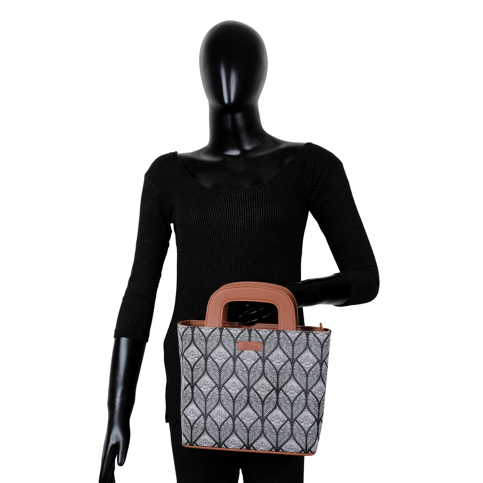 Sishka Monochrome Hand Bag for Ladies – Canvas Top Handle Satchel- Work & Travel